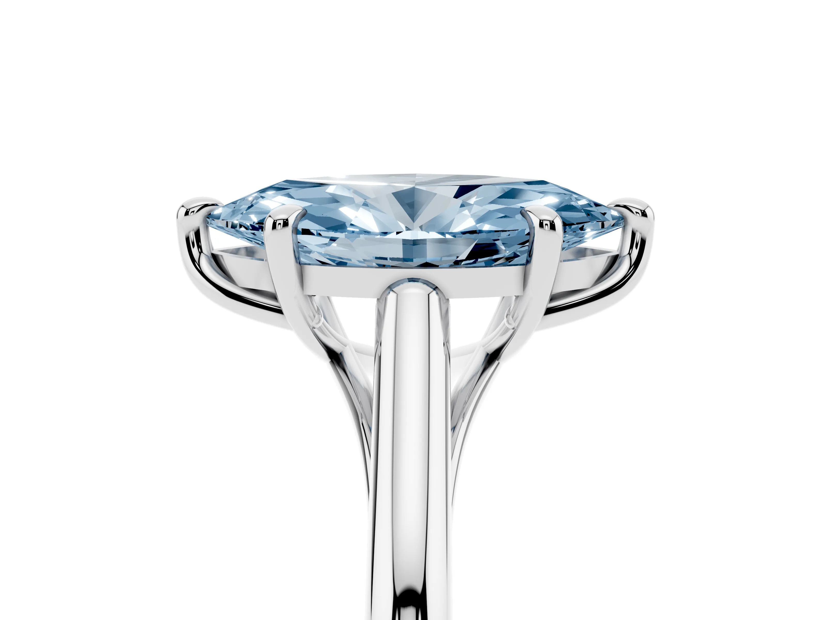 Fancy Blue Marquise Cut Diamond Solitaire Engagement Ring Set in White gold with Prong Setting and Plain Classic Band