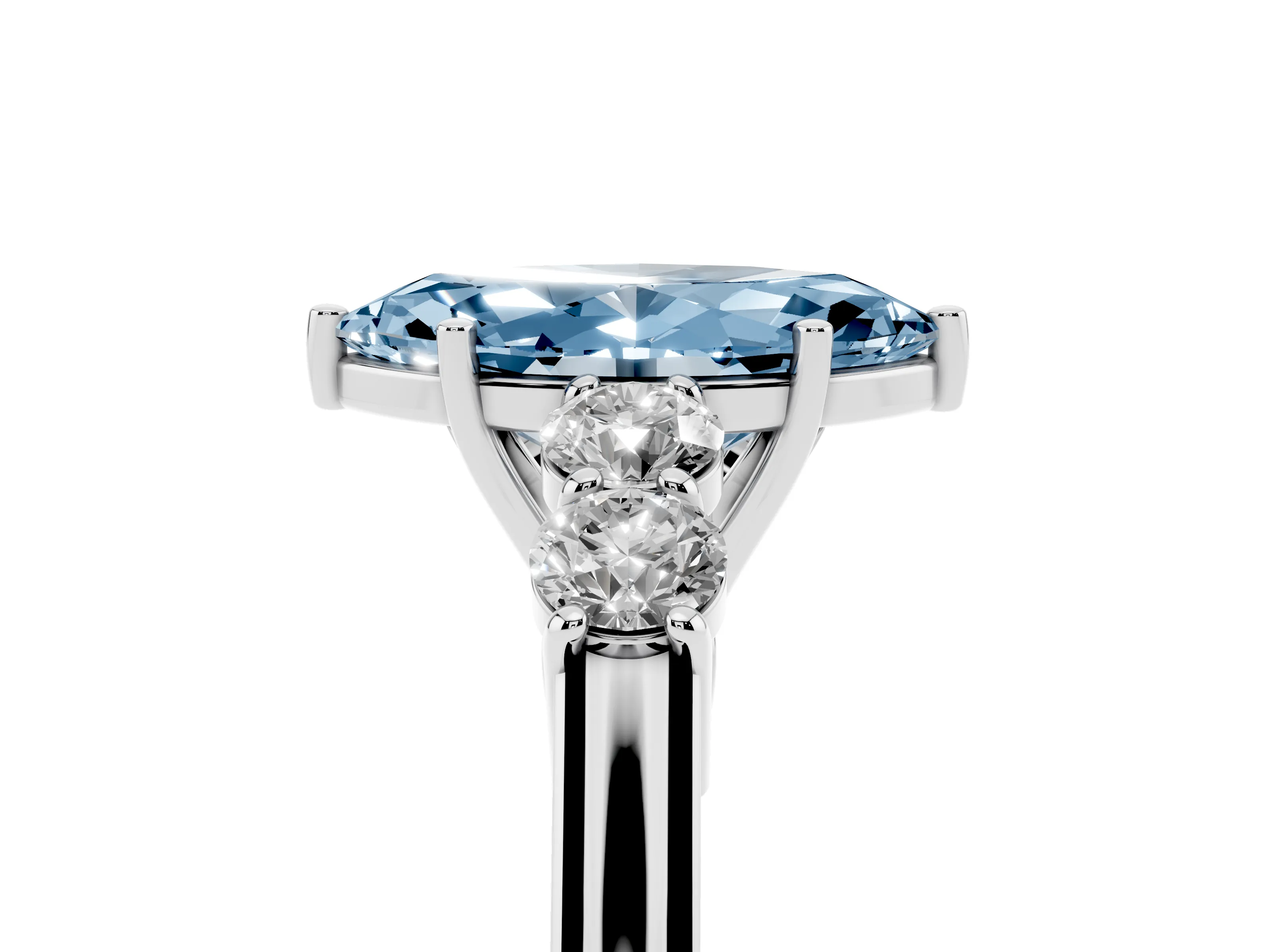 Fancy Blue Marquise Cut Diamond Five-Stone Prong Set Band Ring Set in Silver with Polished Band