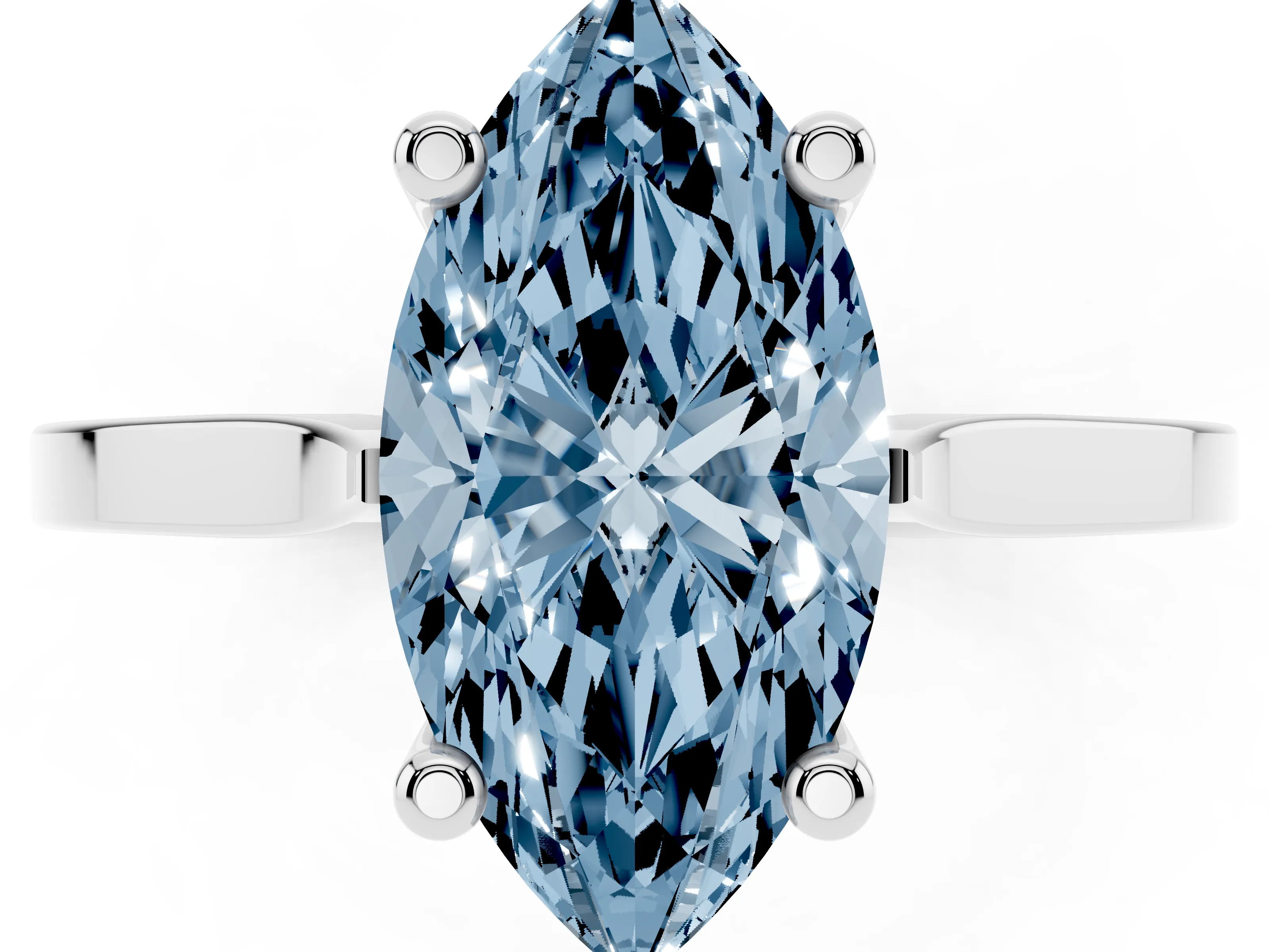 Fancy Blue Marquise Cut Diamond Solitaire Ring Set in Silver with Prong Setting and Tapered Band