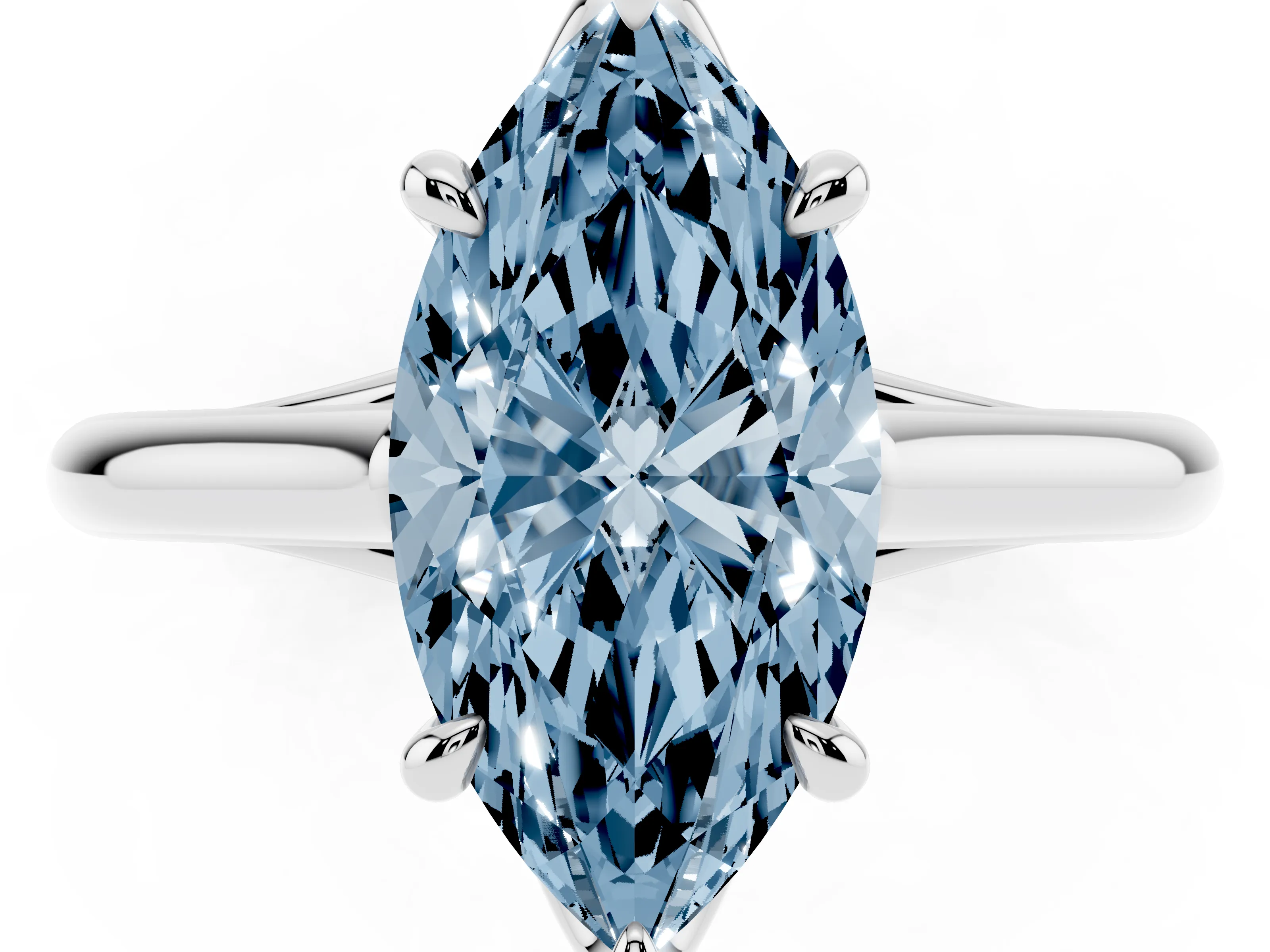 Fancy Blue Marquise Cut Diamond Solitaire Engagement Ring Set in White gold with Prong Setting and Plain Classic Band