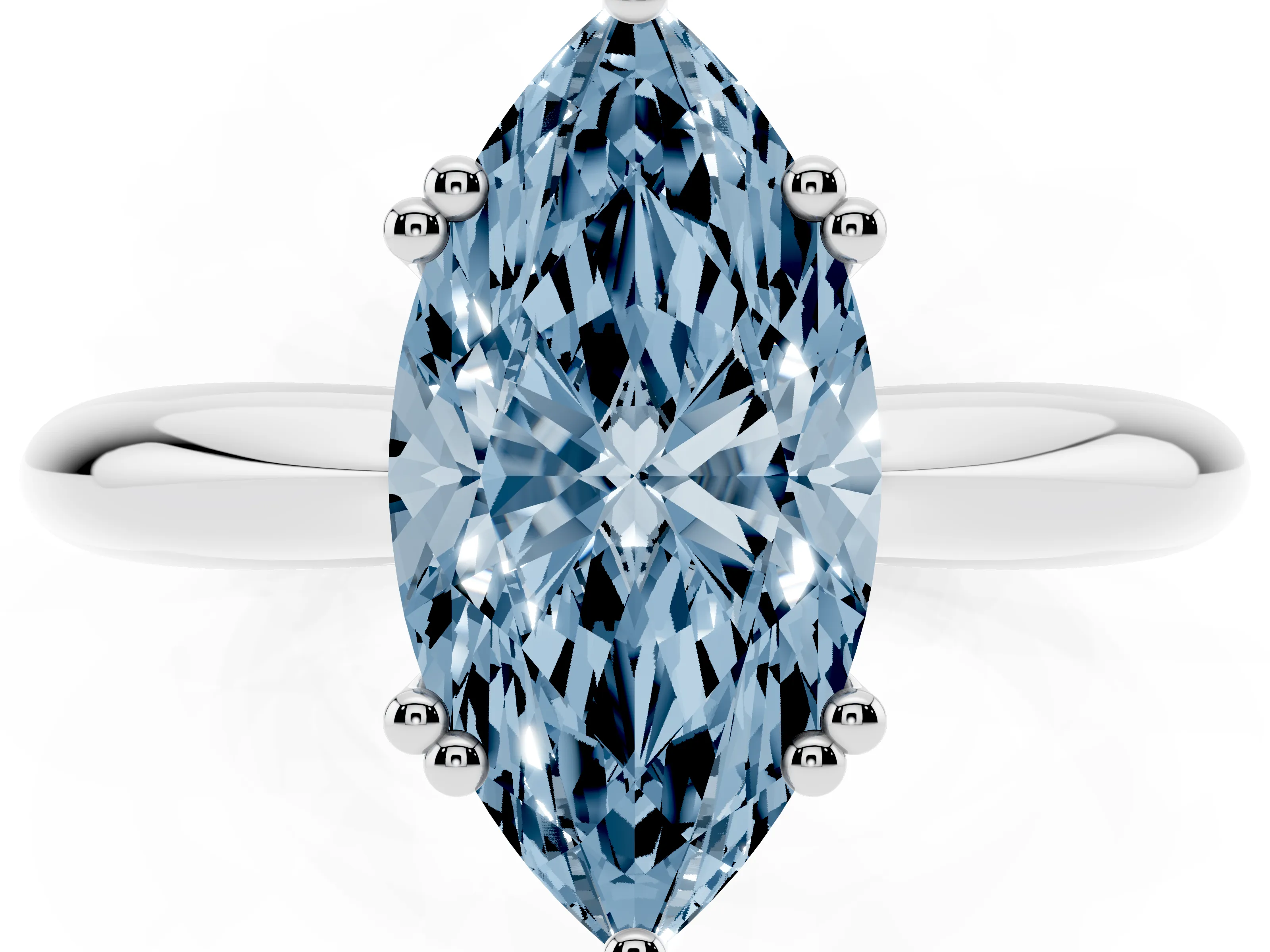 Fancy Blue Marquise Cut Diamond Solitaire Engagement Ring Set in Platinum with Tapered Band and Prong Setting