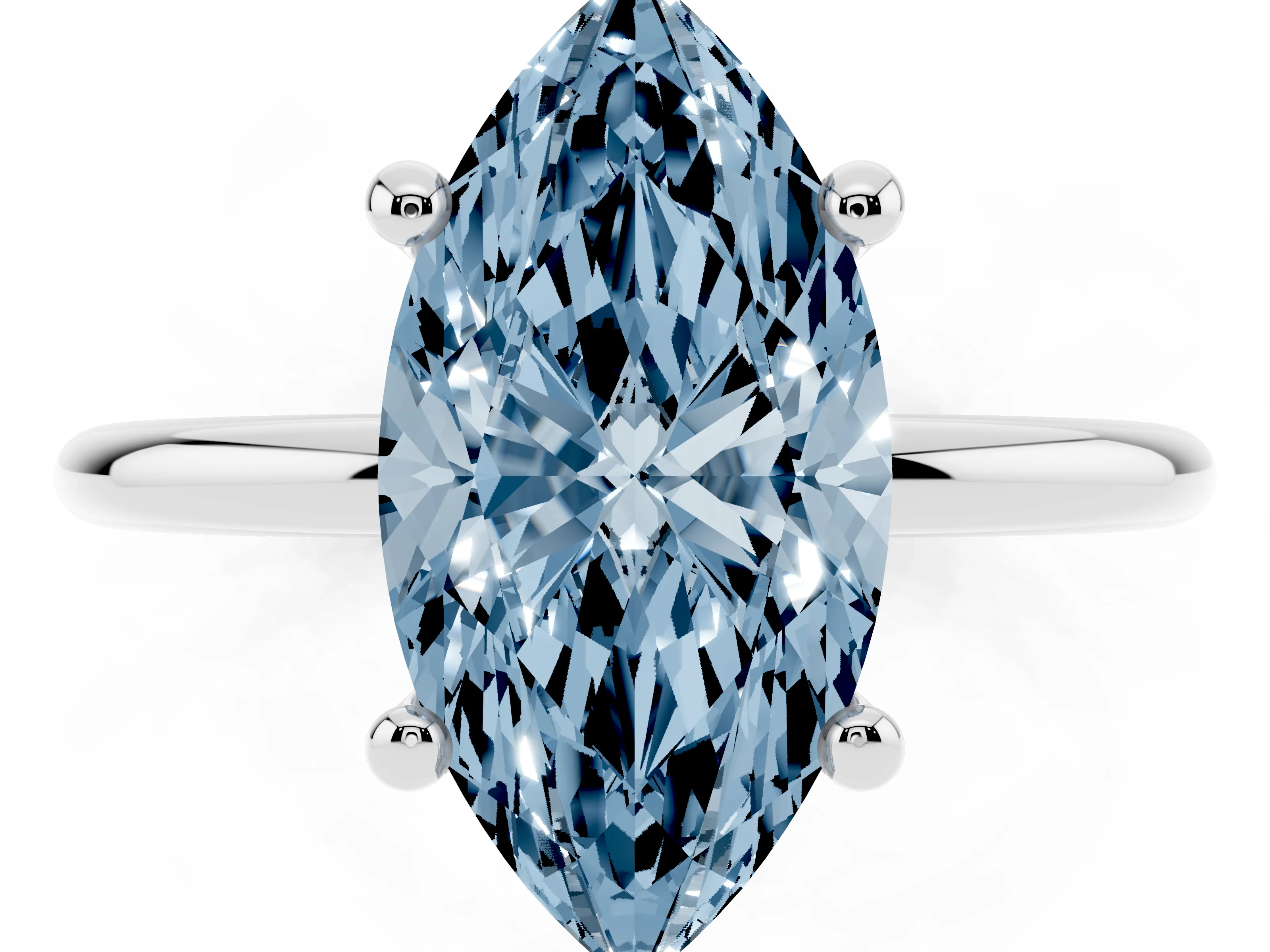 Fancy Blue Marquise Cut Diamond Solitaire Ring Set in Platinum with Secure Prong Setting on a Classic Band