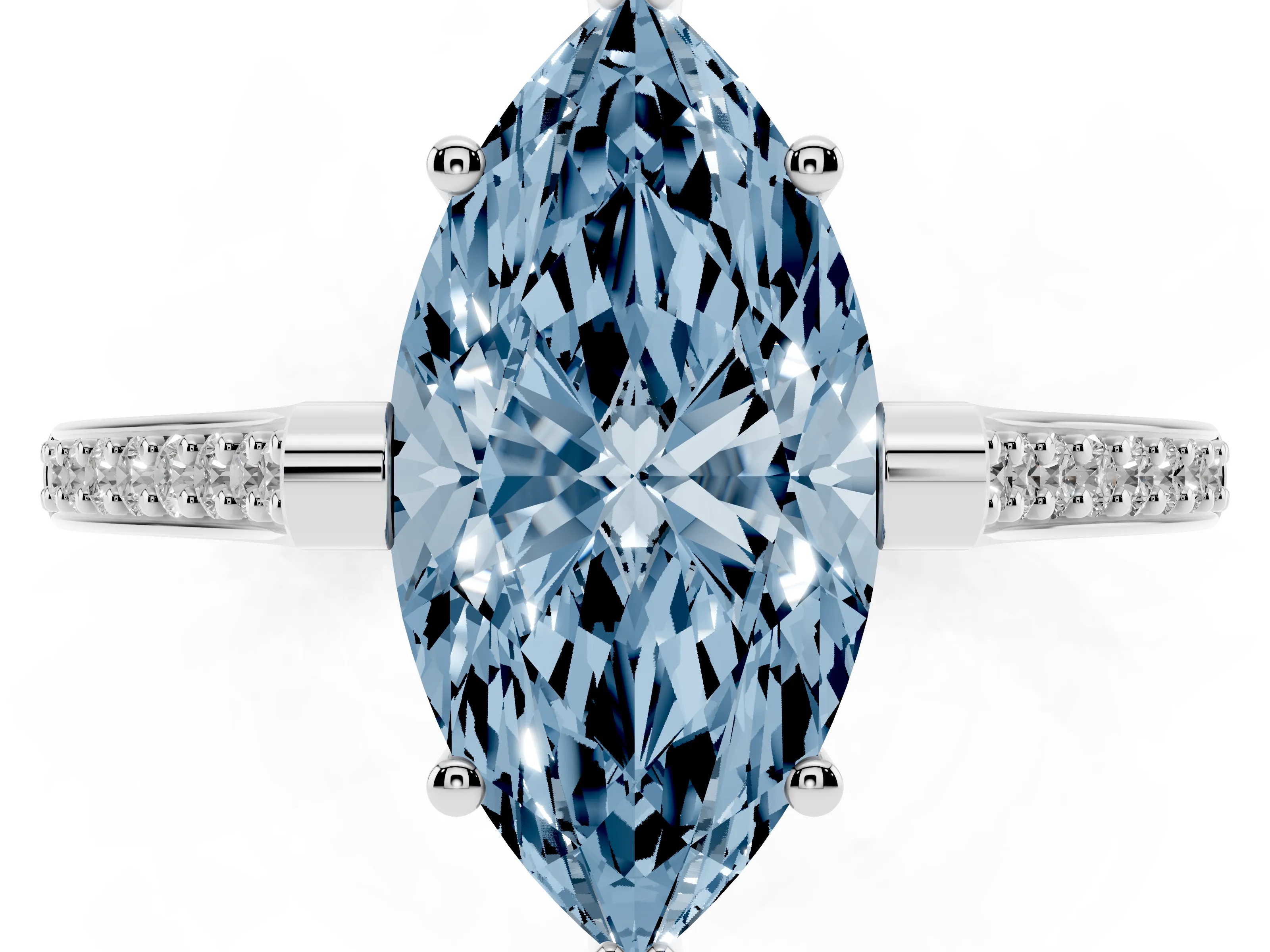 Fancy Blue Marquise Cut Diamond Solitaire Ring Set in Platinum with Channel Set Band and Bezel Prong Setting