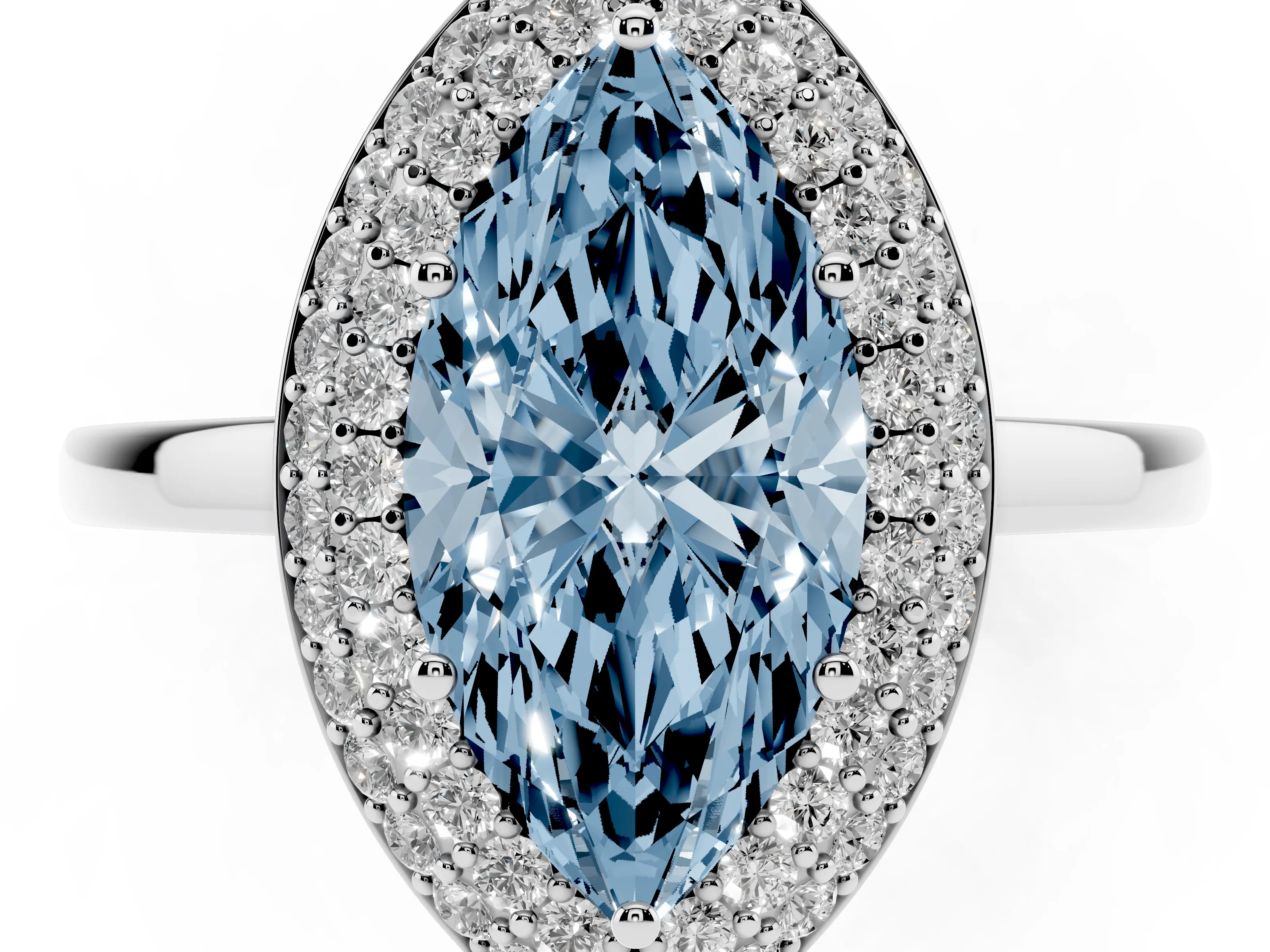 Fancy Blue Marquise Cut Diamond Halo Engagement Ring Set in Platinum with Solitaire Band and Prong Setting