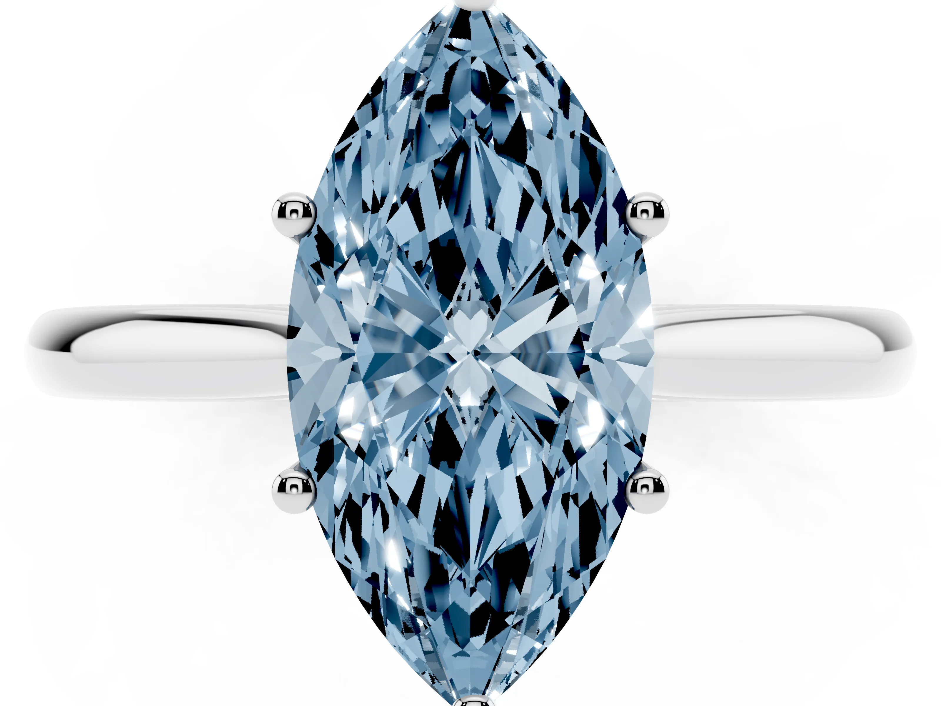 Fancy Blue Marquise Cut Diamond Solitaire Ring Set in Platinum with Cathedral Band and Prong Setting
