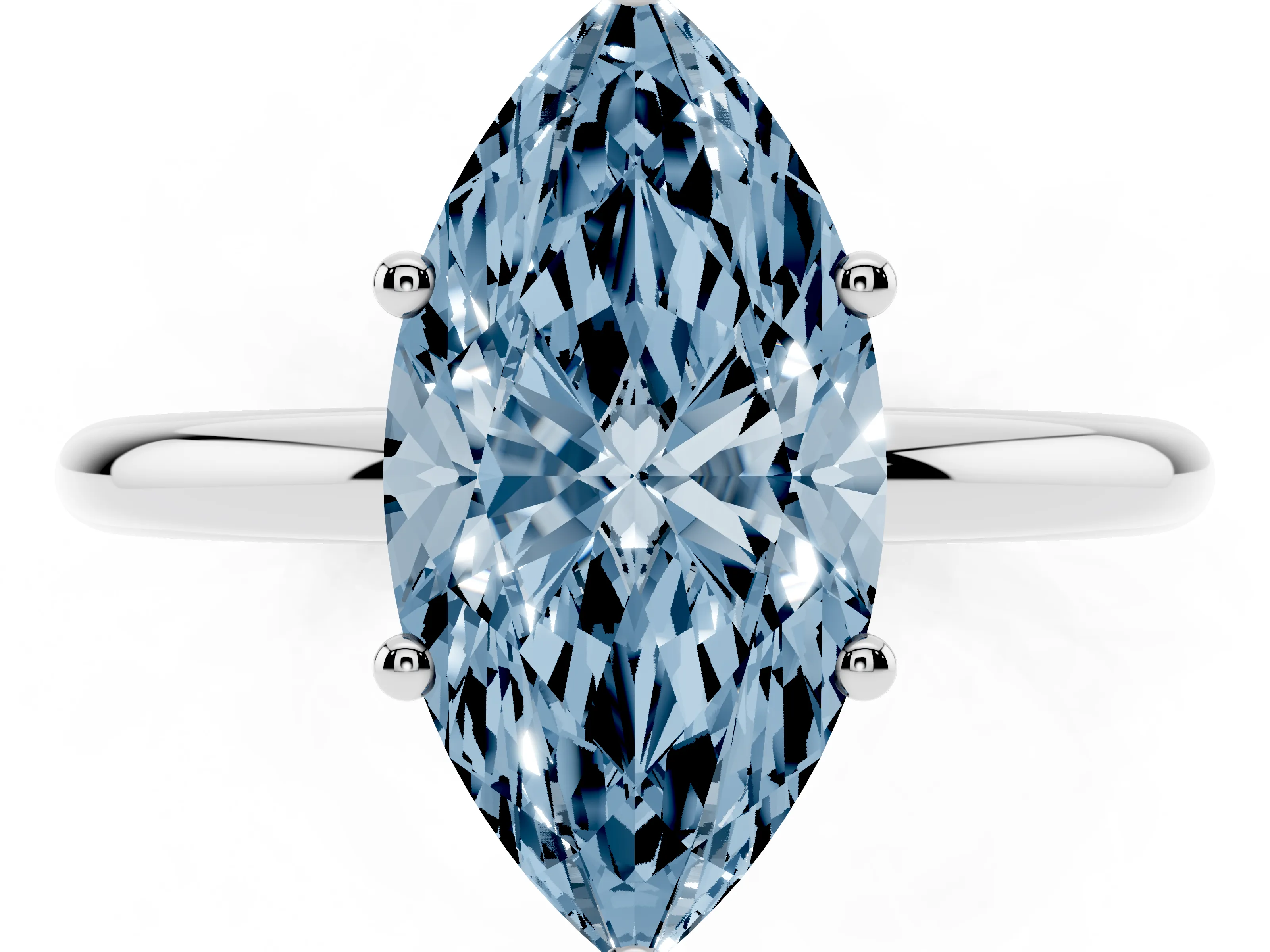 Fancy Blue Marquise Cut Diamond Solitaire Engagement Ring Set in Silver with Prong Setting and Polished Band