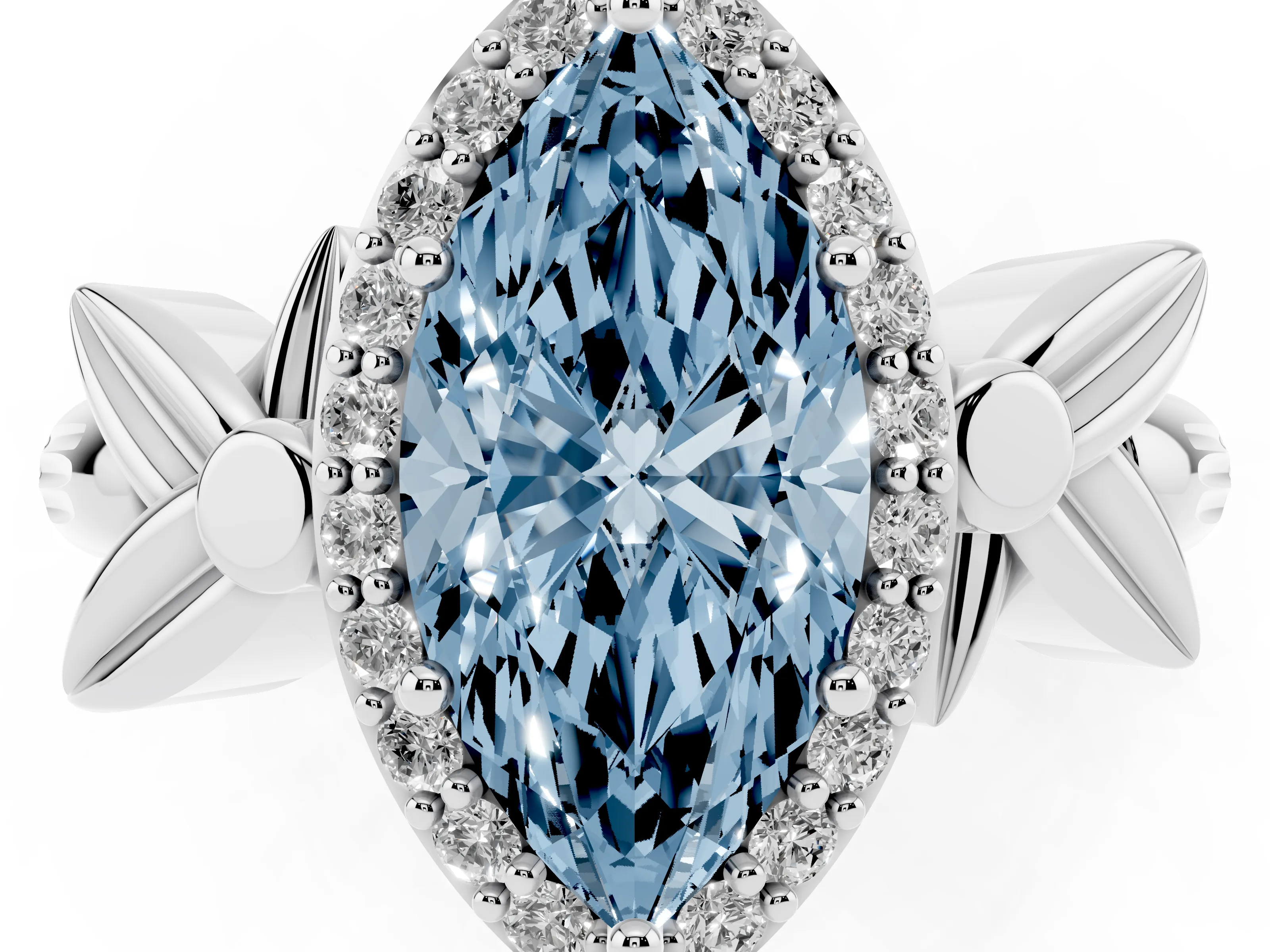 Fancy Blue Marquise Cut Diamond Halo Floral Band Ring Set in Silver with Prong Setting