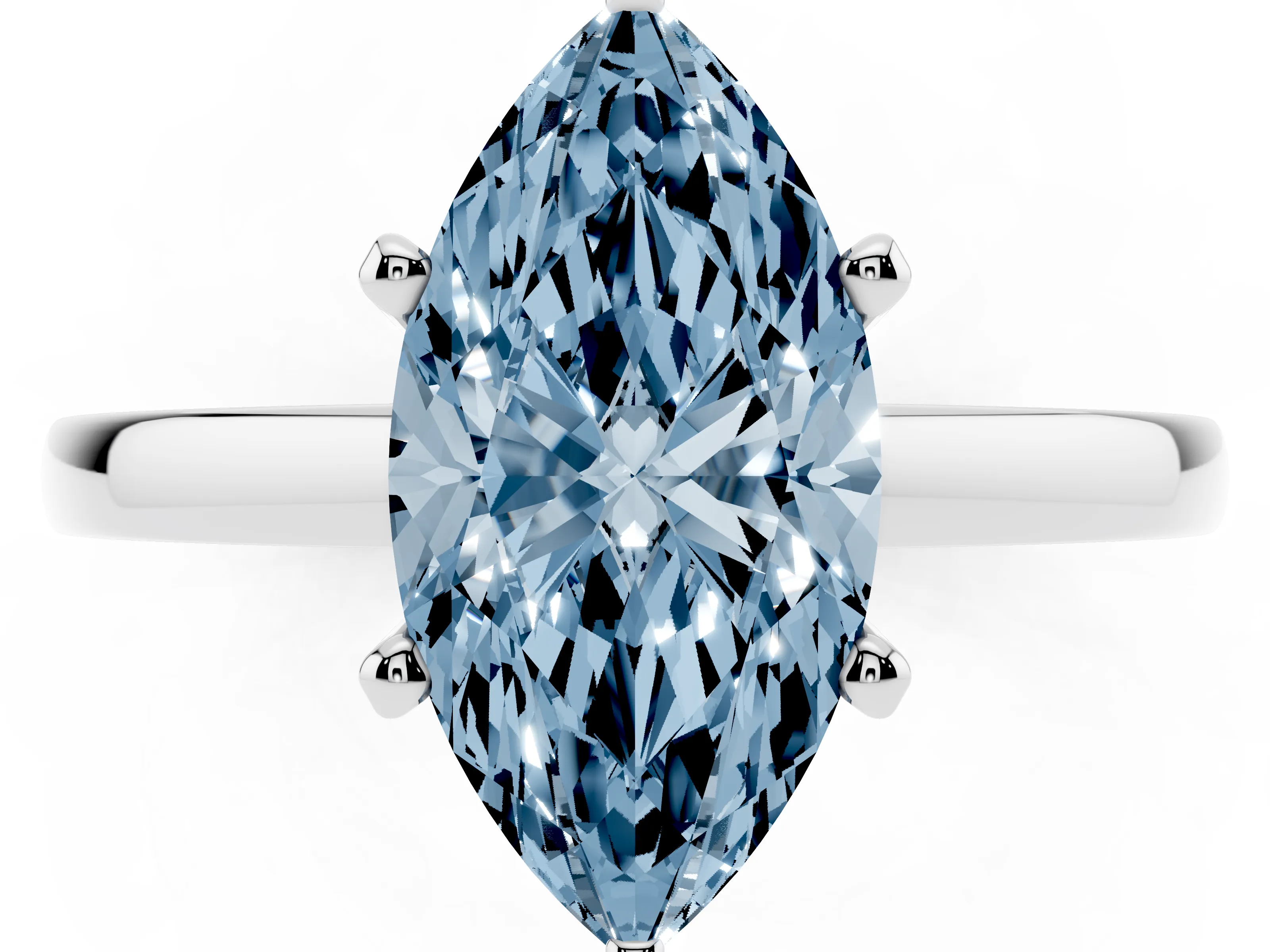 Fancy Blue Marquise Cut Diamond Solitaire Engagement Ring Set in White gold with Prong Setting on a Classic Band