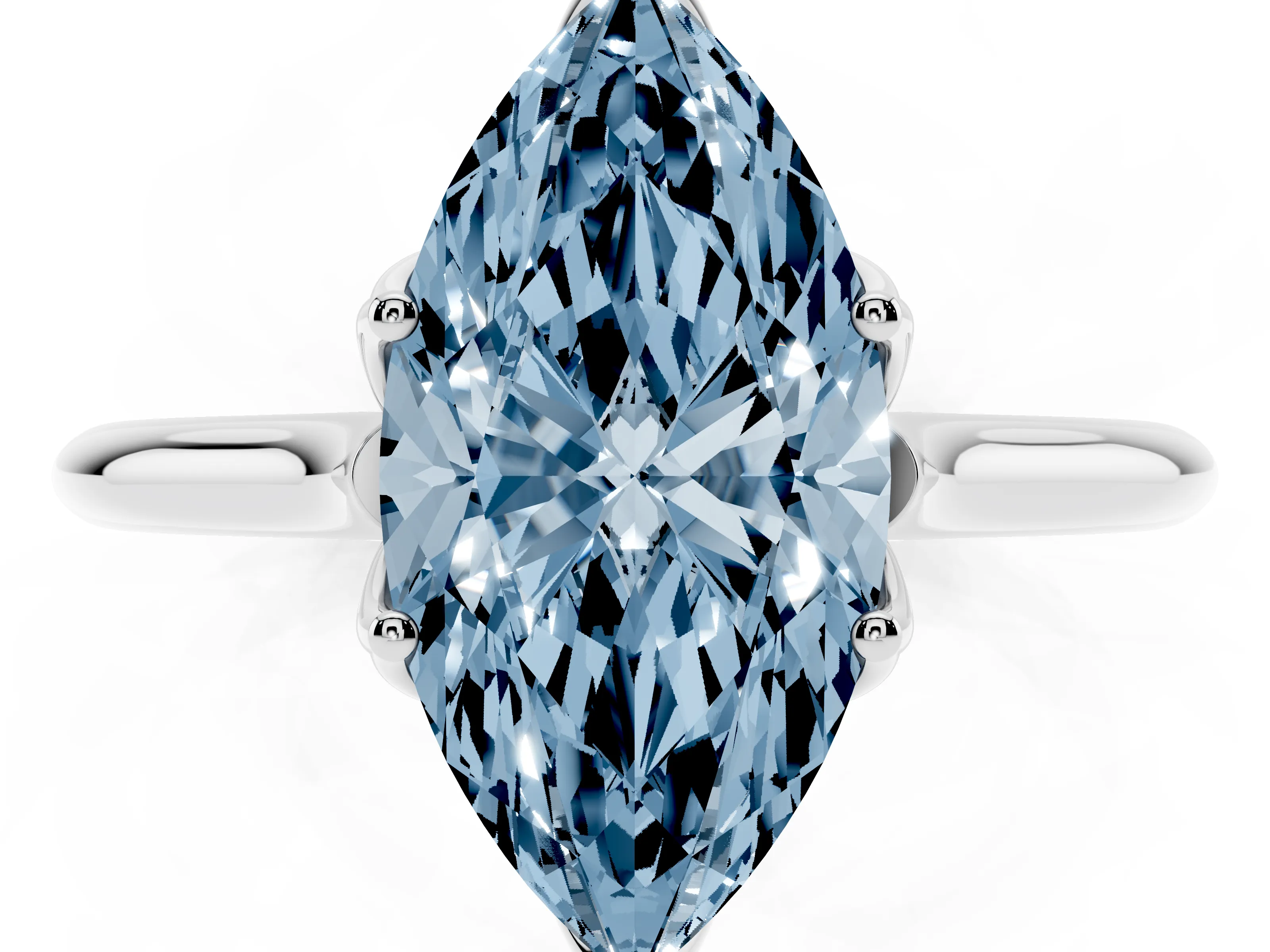 Fancy Blue Marquise Cut Diamond Solitaire Cathedral Ring Set in Silver with Prong Setting