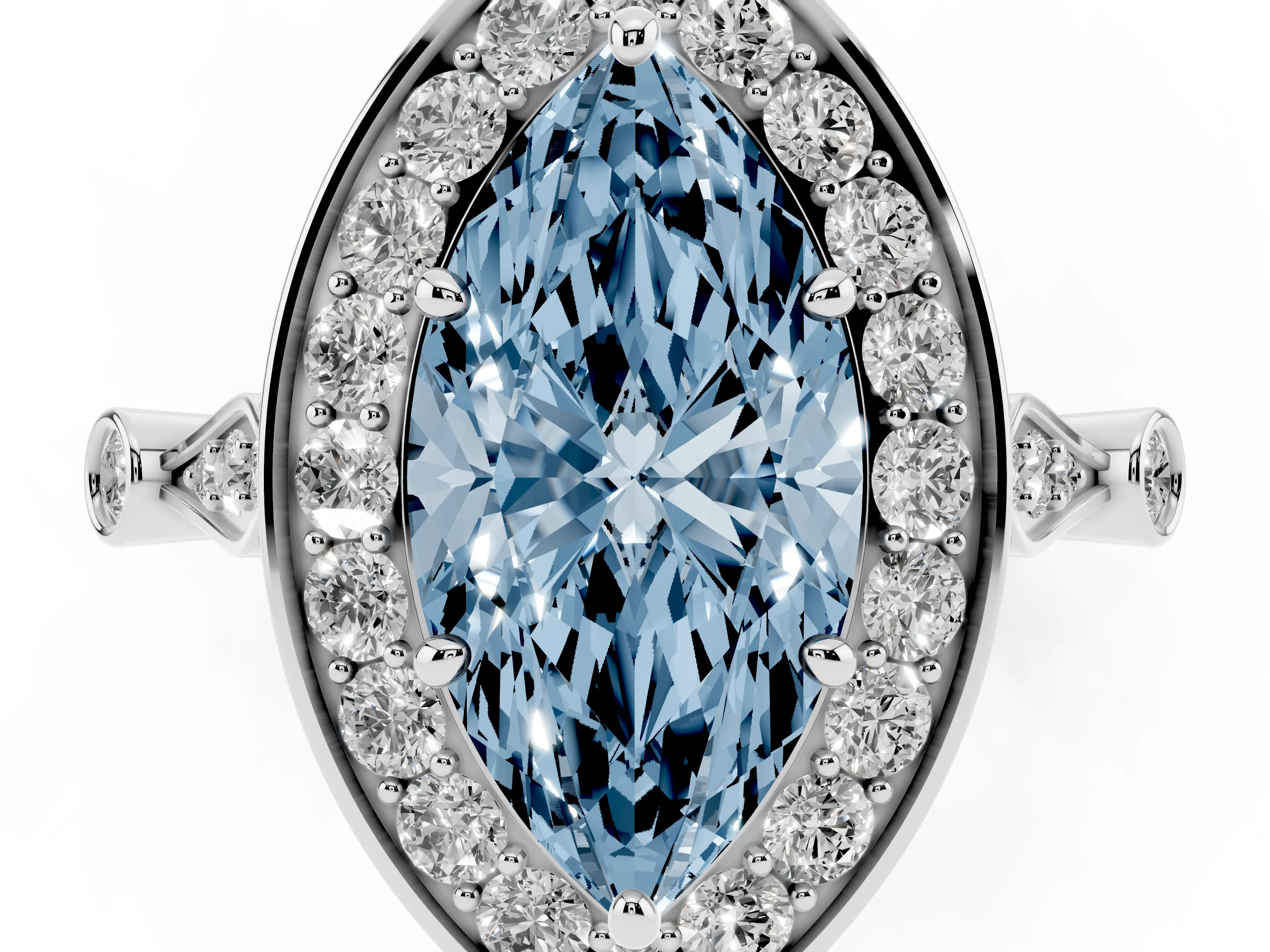 Fancy Blue Marquise Cut Diamond Halo Engagement Ring Set in Silver with Twisted Band and Prong Setting