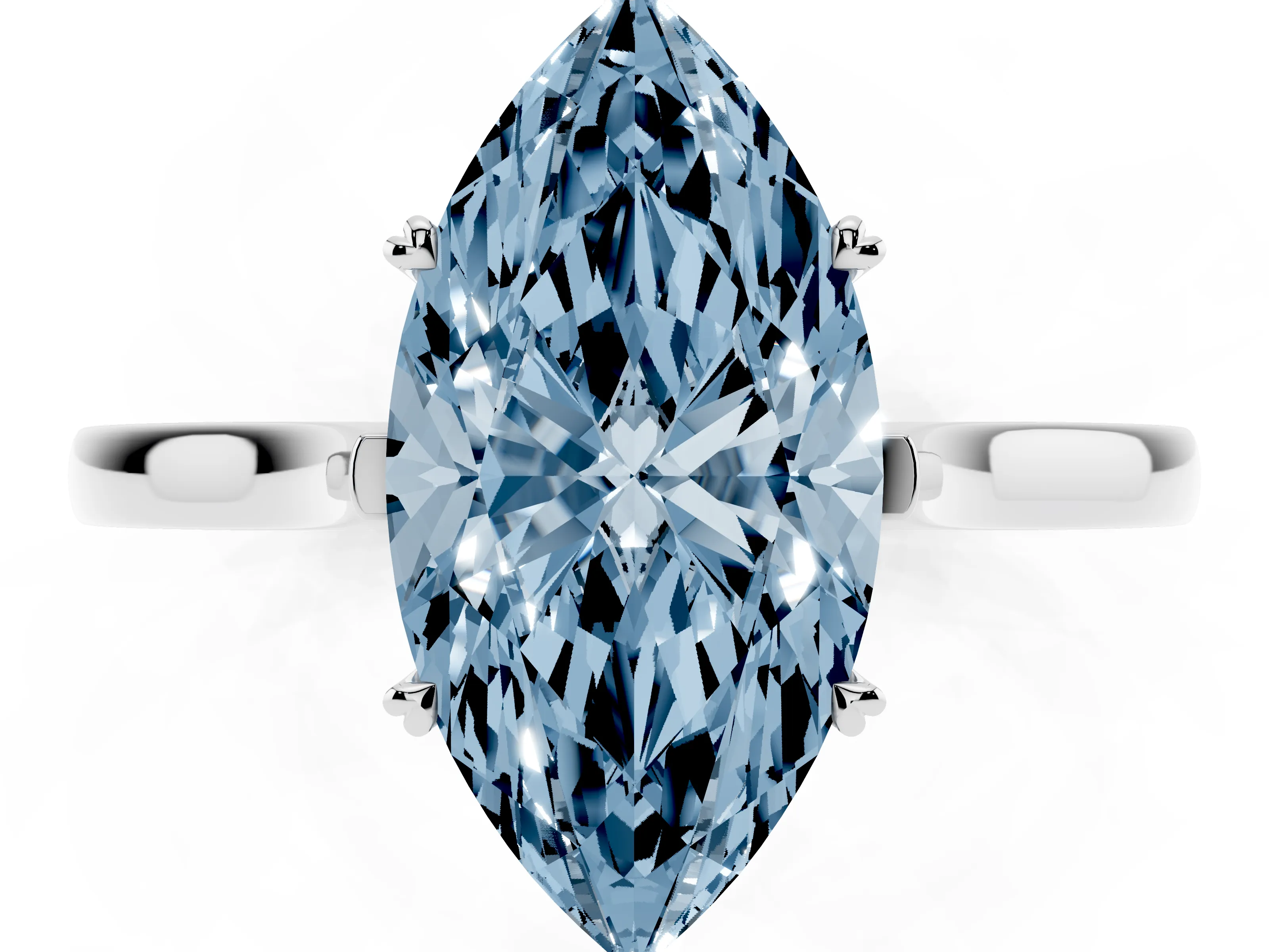 Fancy Blue Marquise Cut Diamond Solitaire Heart Prong Engagement Ring Set in Silver with Tapered Band