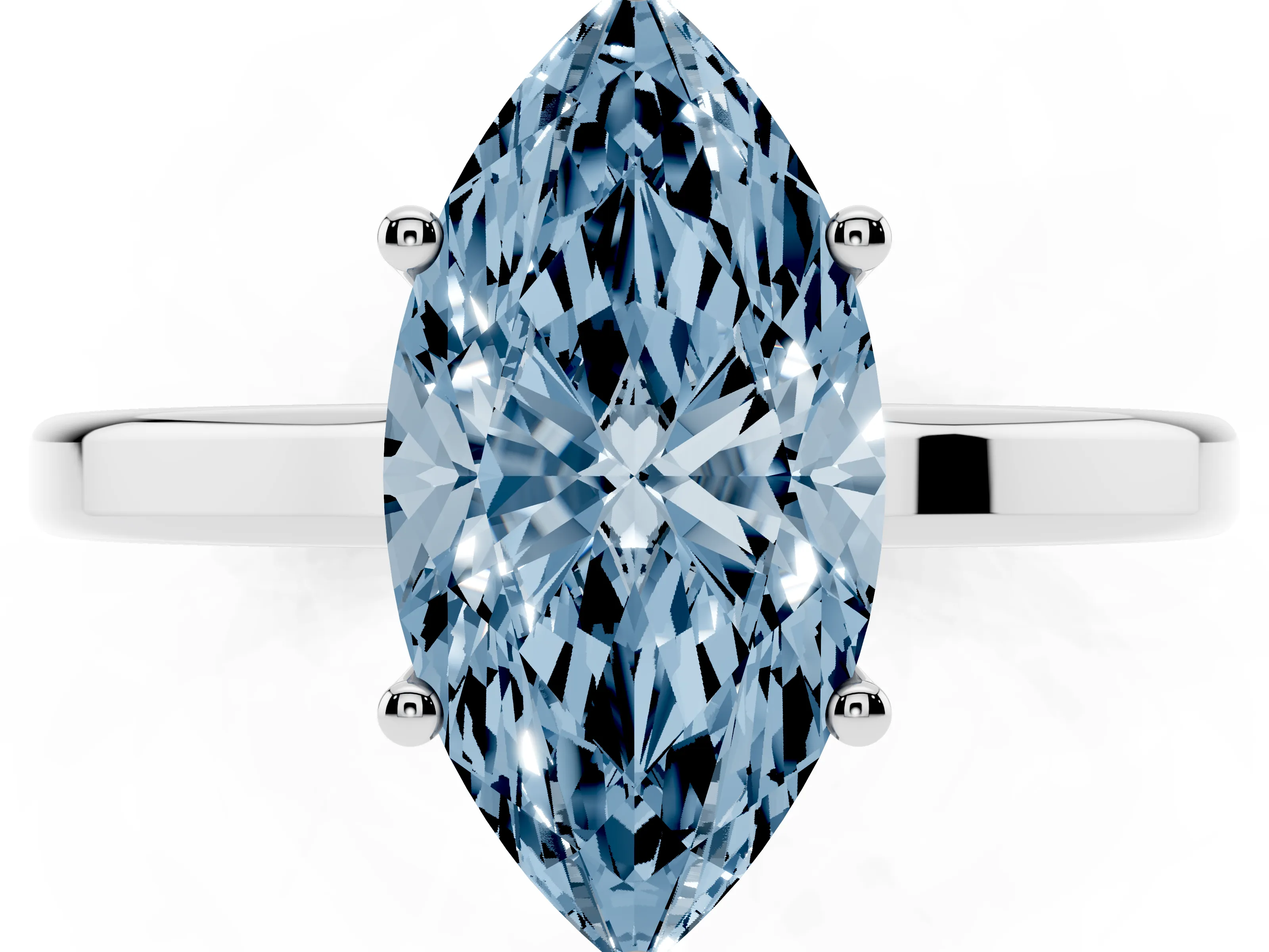Fancy Blue Marquise Cut Diamond Solitaire Engagement Ring Set in White gold with Prong Setting on a Plain Band