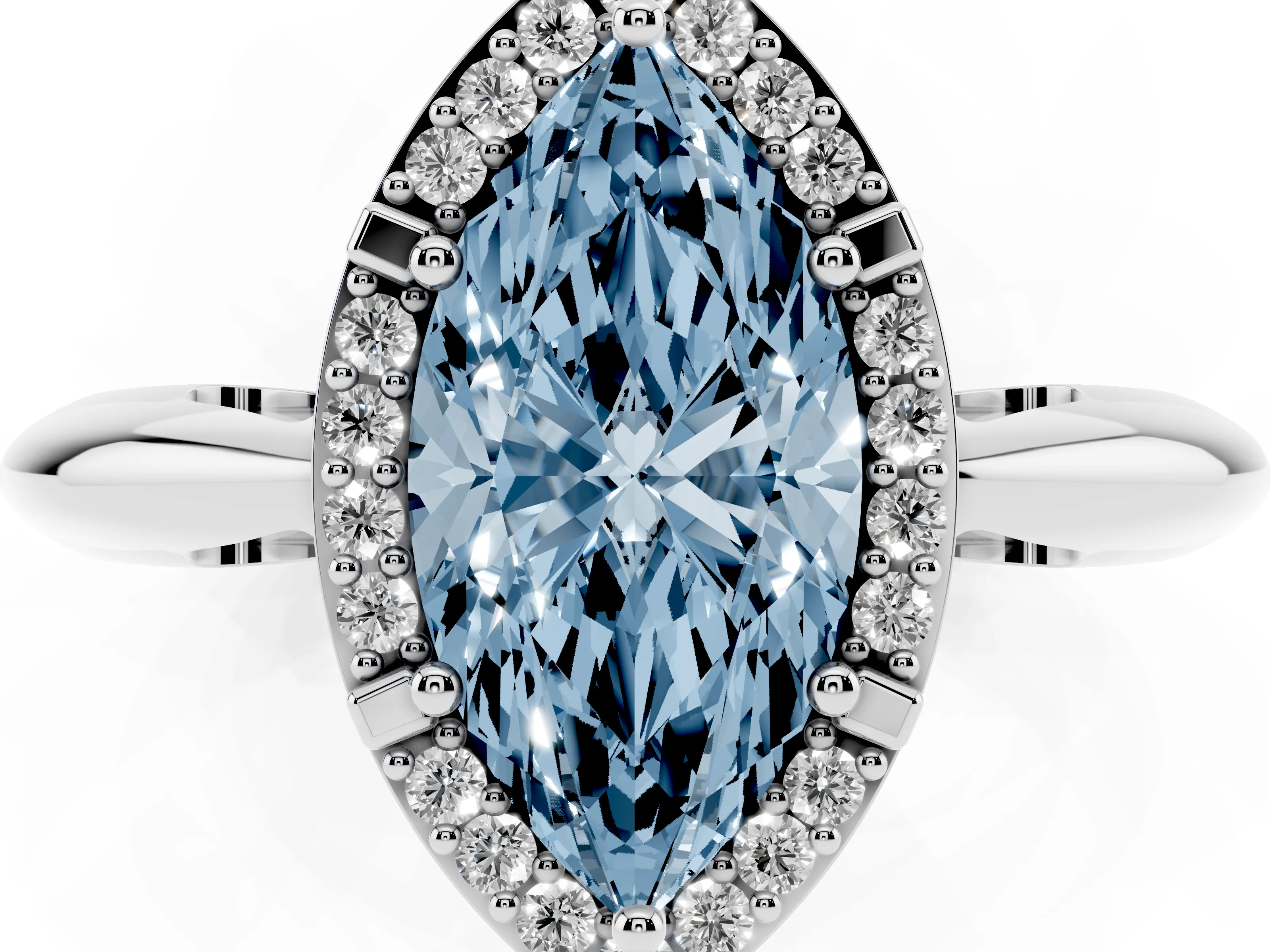 Fancy Blue Marquise Cut Diamond Halo Engagement Ring Set in Platinum with Plain Split Shank and Prong Setting