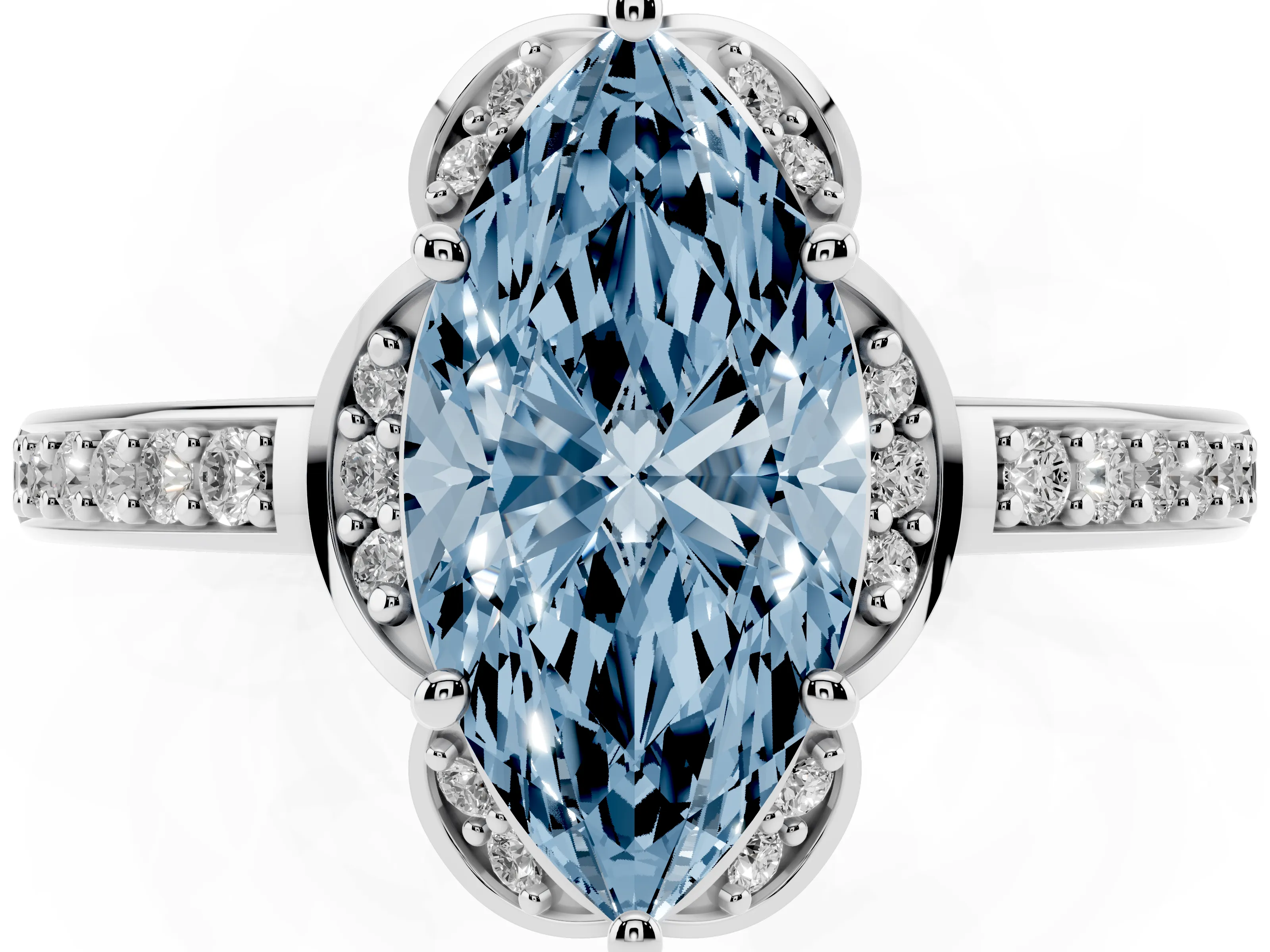 Fancy Blue Marquise Cut Diamond Halo Ring Set in White gold with Channel Set Band and Prong Setting