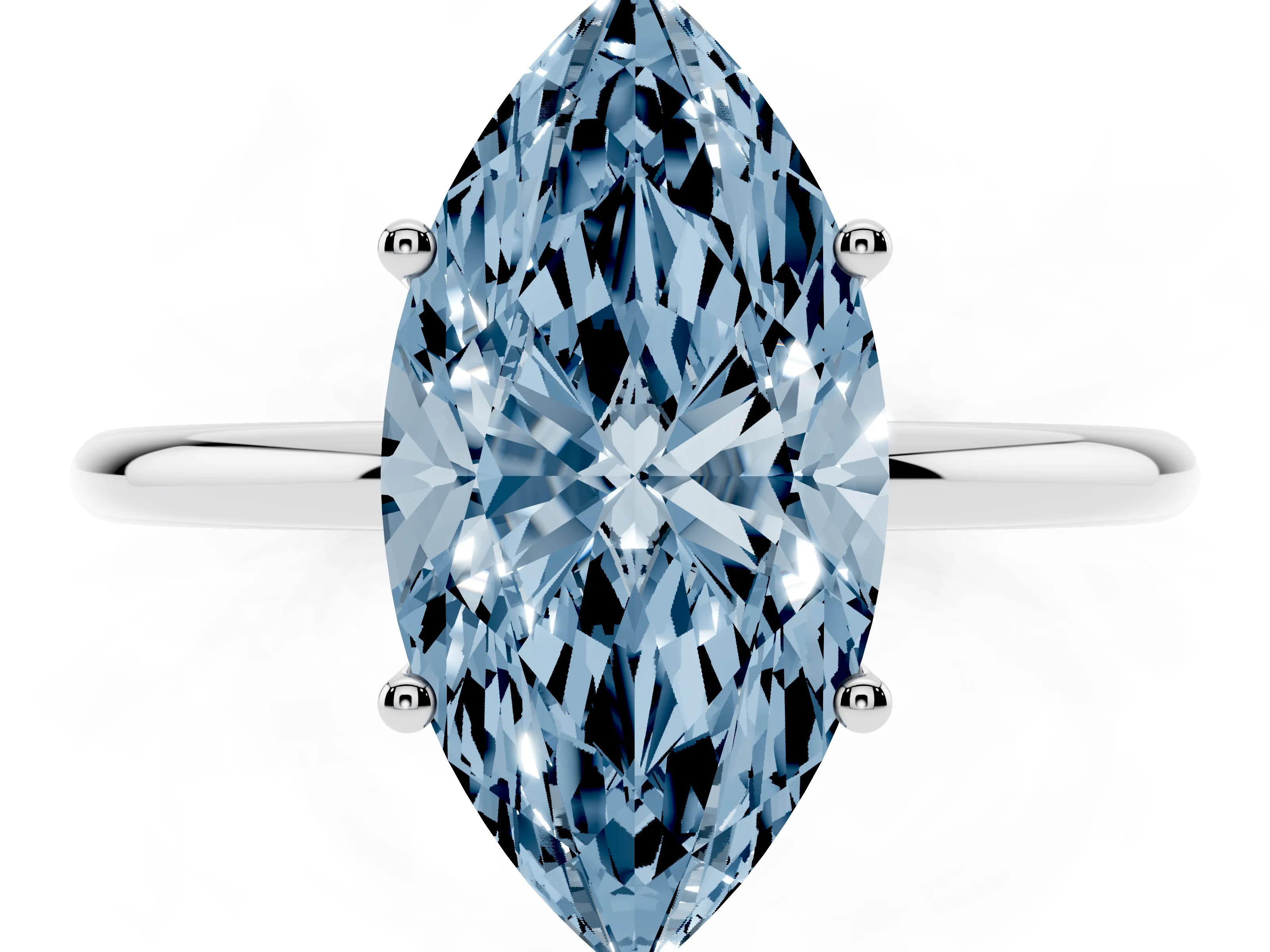 Fancy Blue Marquise Cut Diamond Solitaire Engagement Ring Set in Platinum with Thin Band and Prong Setting