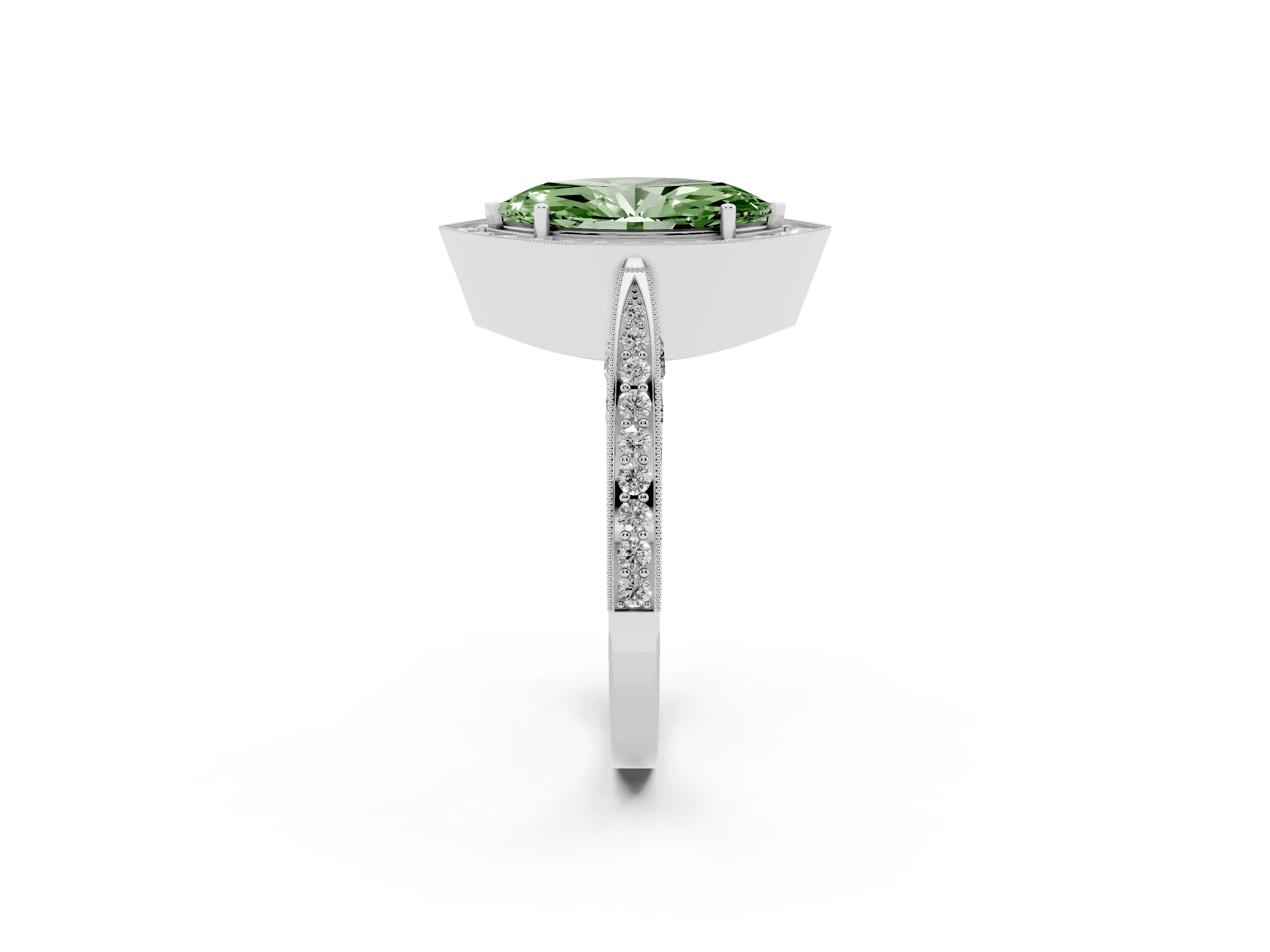 Fancy Green Marquise Cut Diamond Halo Engagement Ring Set in Silver with Accent Split Shank Band