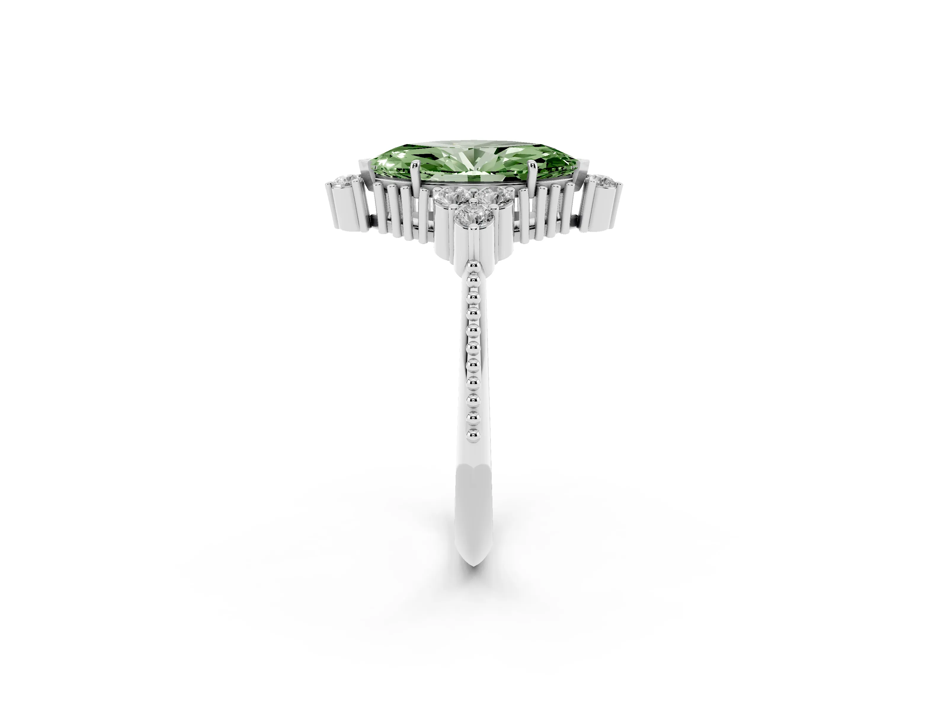 Fancy Green Marquise Cut Diamond Cluster Ring Set in Silver with Beaded Band