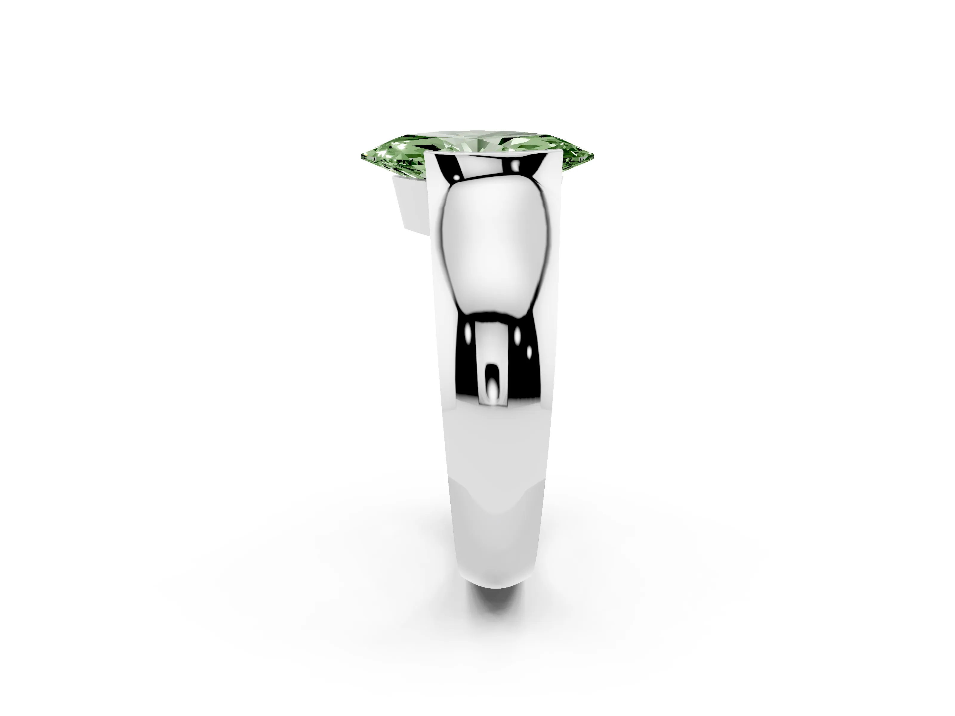Fancy Green Marquise Cut Diamond Bezel Solitaire Ring Set in White gold with Wide Band