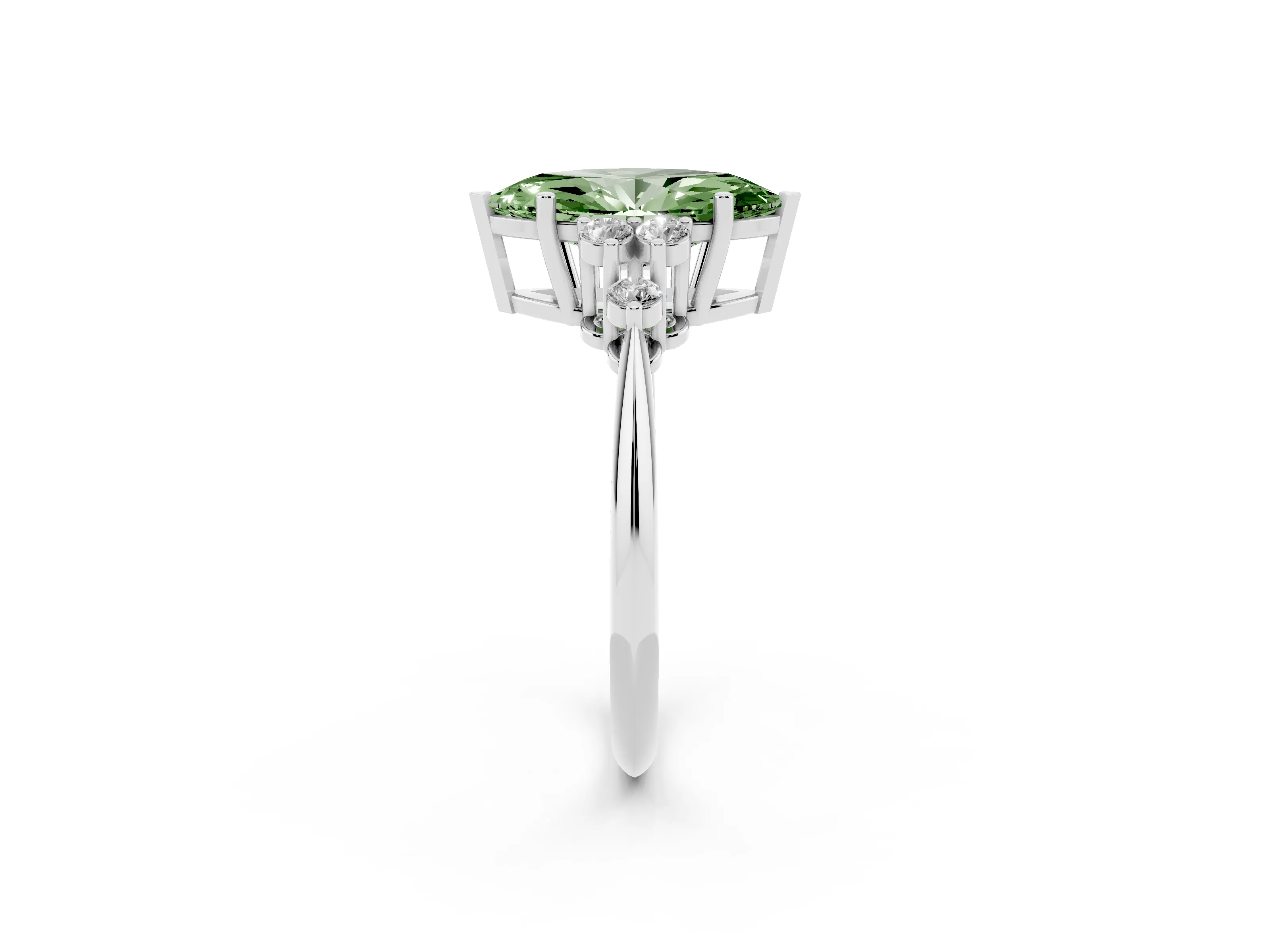 Fancy Green Marquise Cut Diamond Cluster Ring Set in Silver with Plain Band and Prong Setting