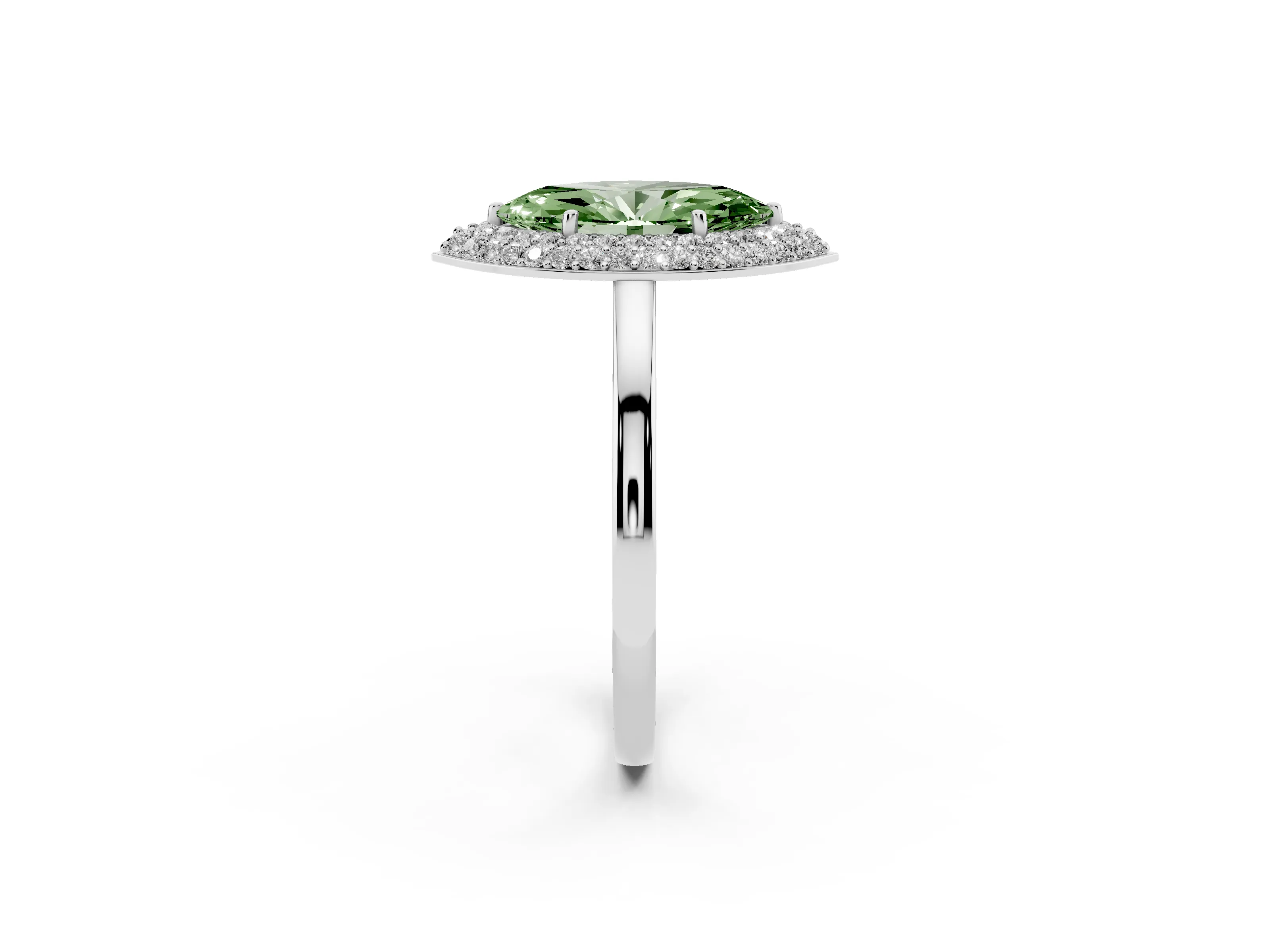 Fancy Green Marquise Cut Diamond Halo Engagement Ring Set in Platinum with Solitaire Band and Prong Setting