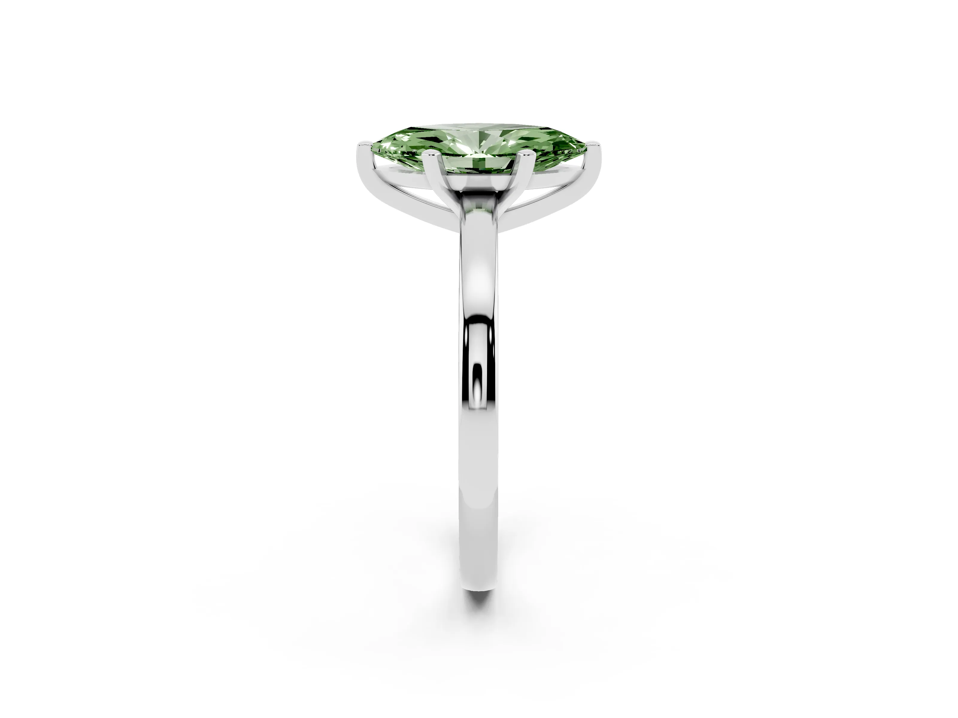 Fancy Green Marquise Cut Diamond Solitaire Engagement Ring Set in Platinum with Prong Setting on a Classic Band