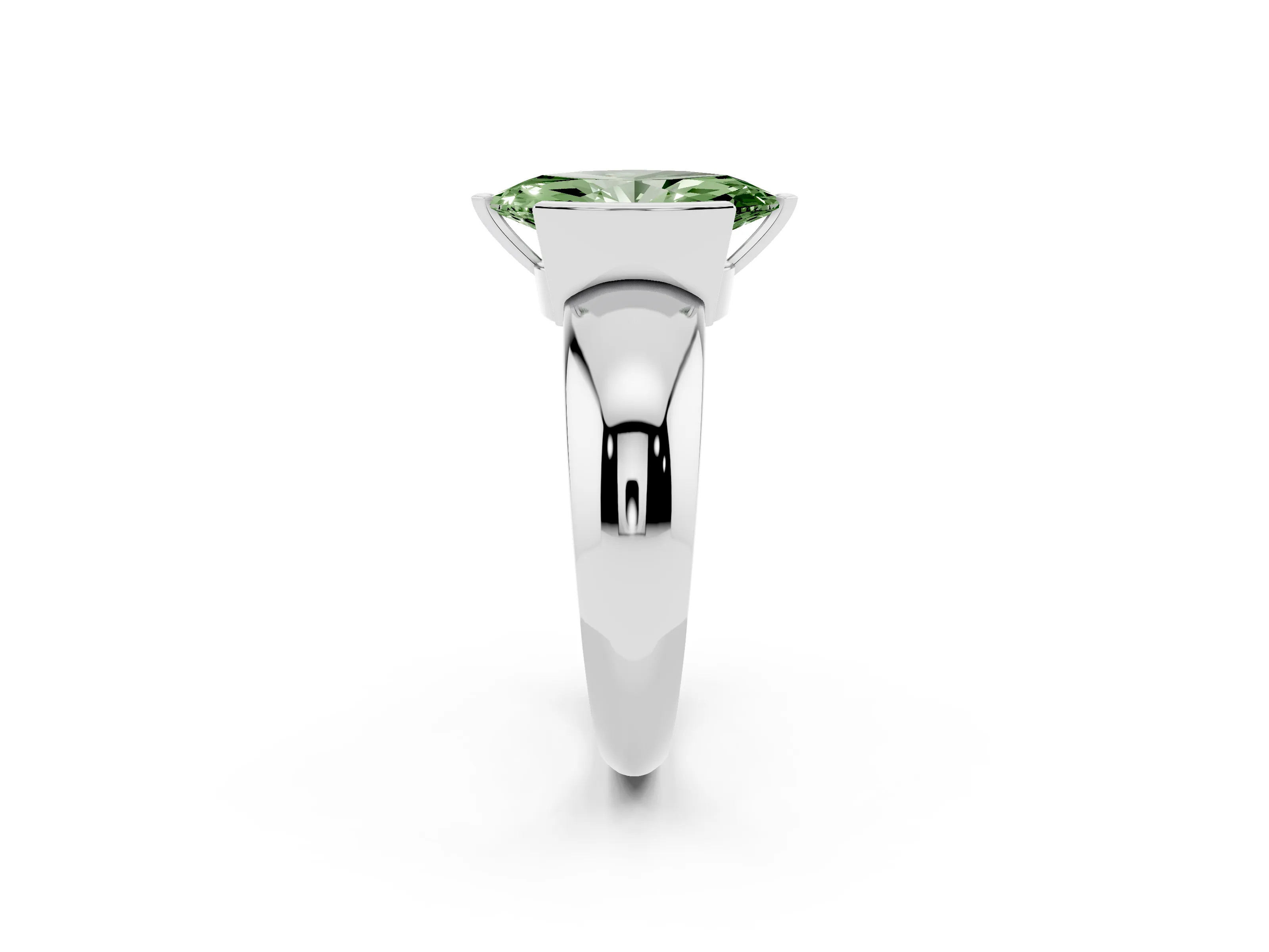 Fancy Green Marquise Cut Diamond Solitaire Tension Set Ring Set in Silver with Wide Band
