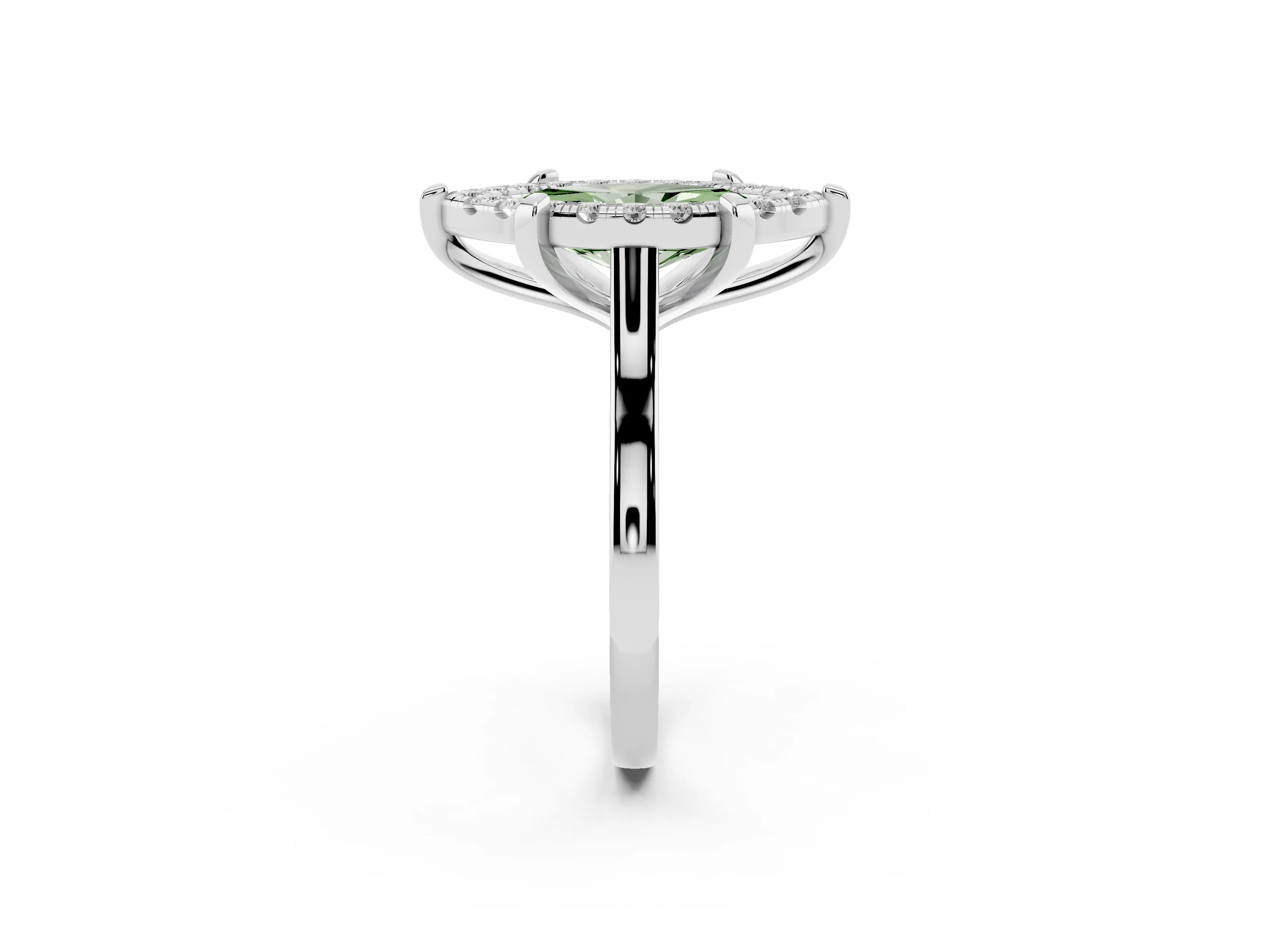Fancy Green Marquise Cut Diamond Cluster Halo Solitaire Ring Set in Platinum with Prong Setting