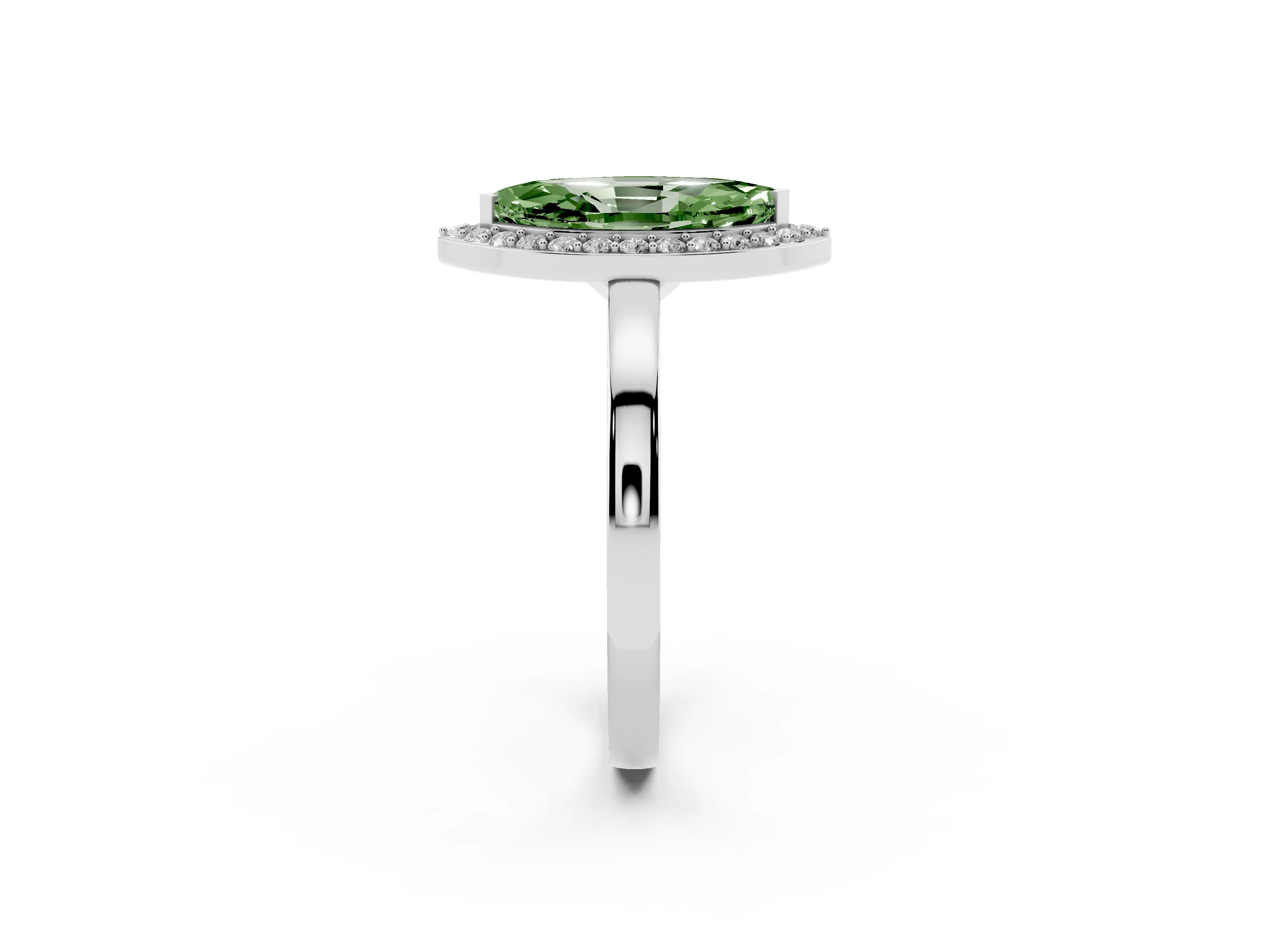 Fancy Green Marquise Cut Diamond Halo Ring Set in White gold with Solitaire Band and Prong Setting