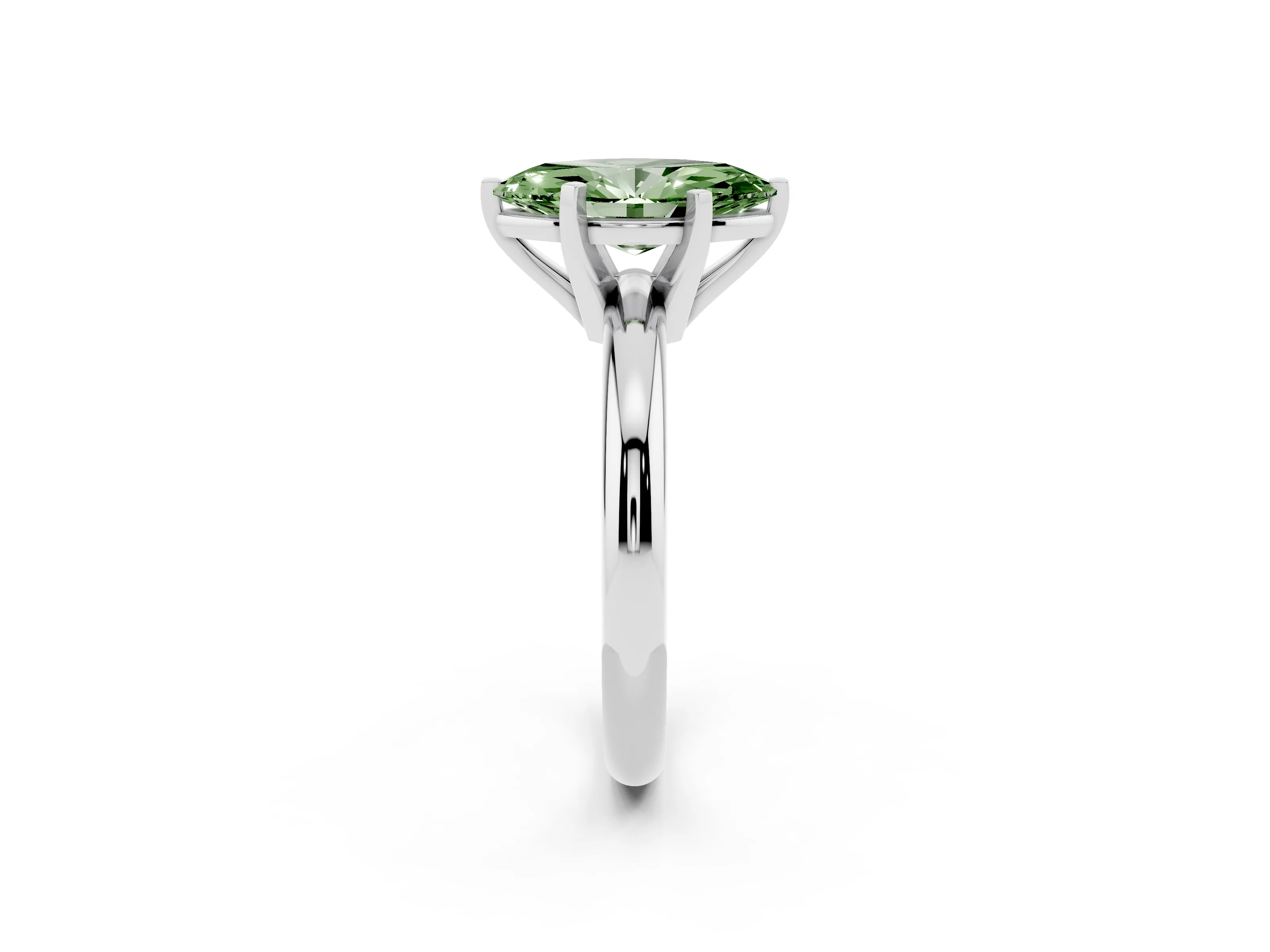 Fancy Green Marquise Cut Diamond Solitaire Engagement Ring Set in White gold with Round Band and Prong Setting
