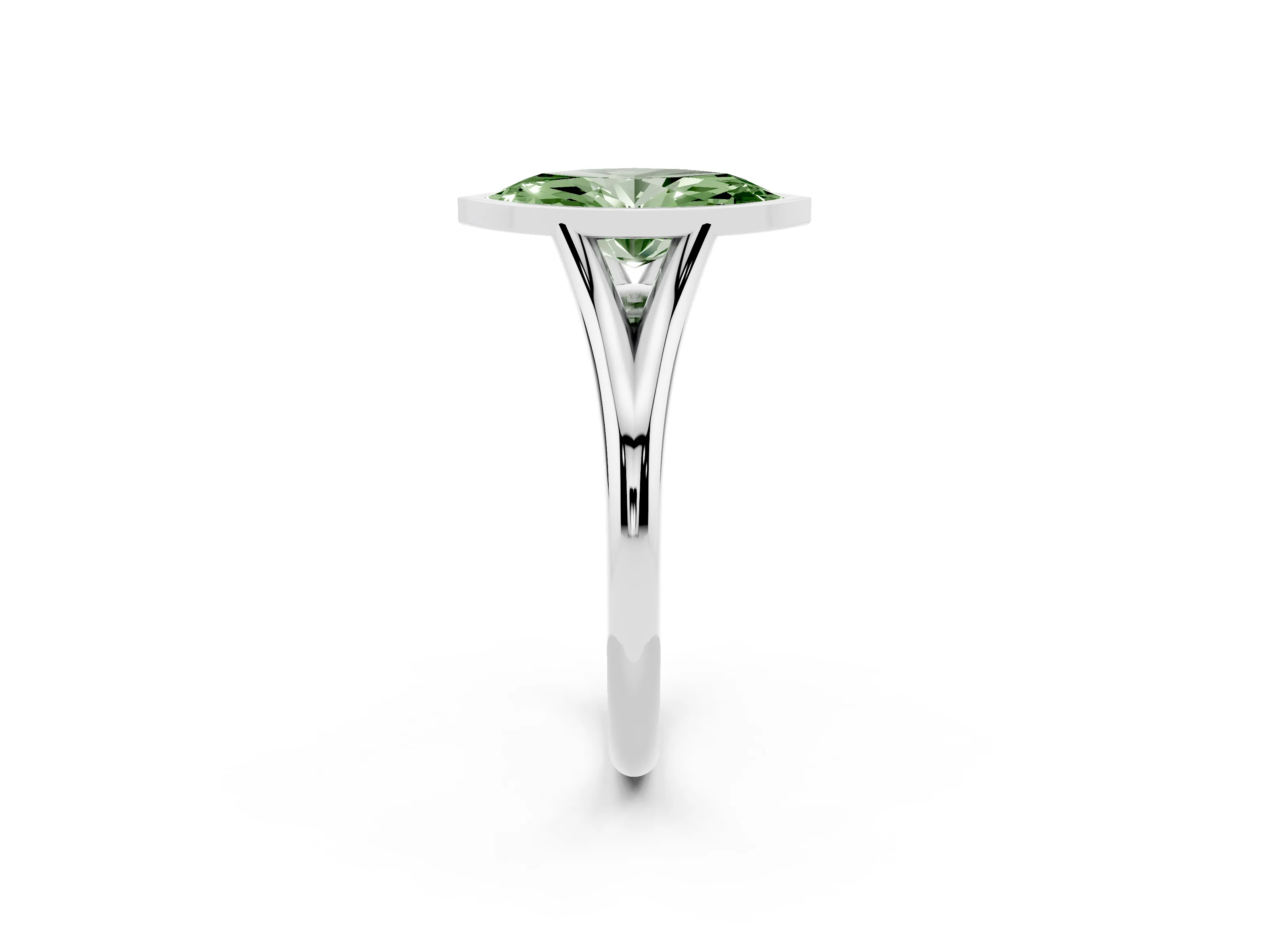 Fancy Green Bezel Set Marquise Cut Diamond Solitaire Ring Set in Silver with Tapered Band