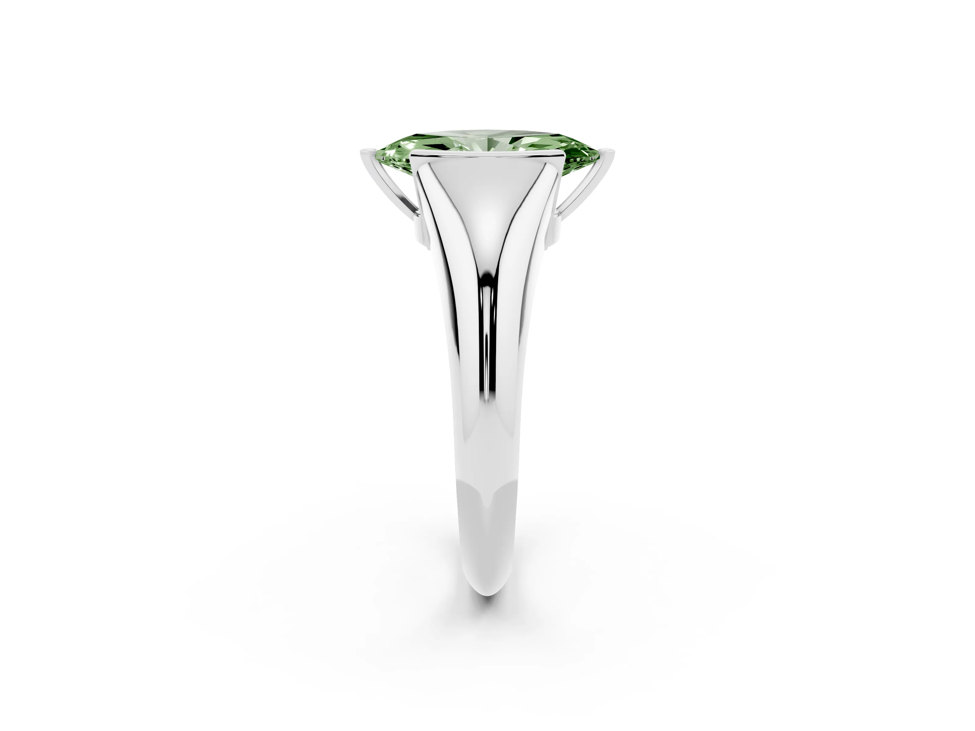 Fancy Green Marquise Cut Diamond Solitaire Tension Set Ring Set in Silver