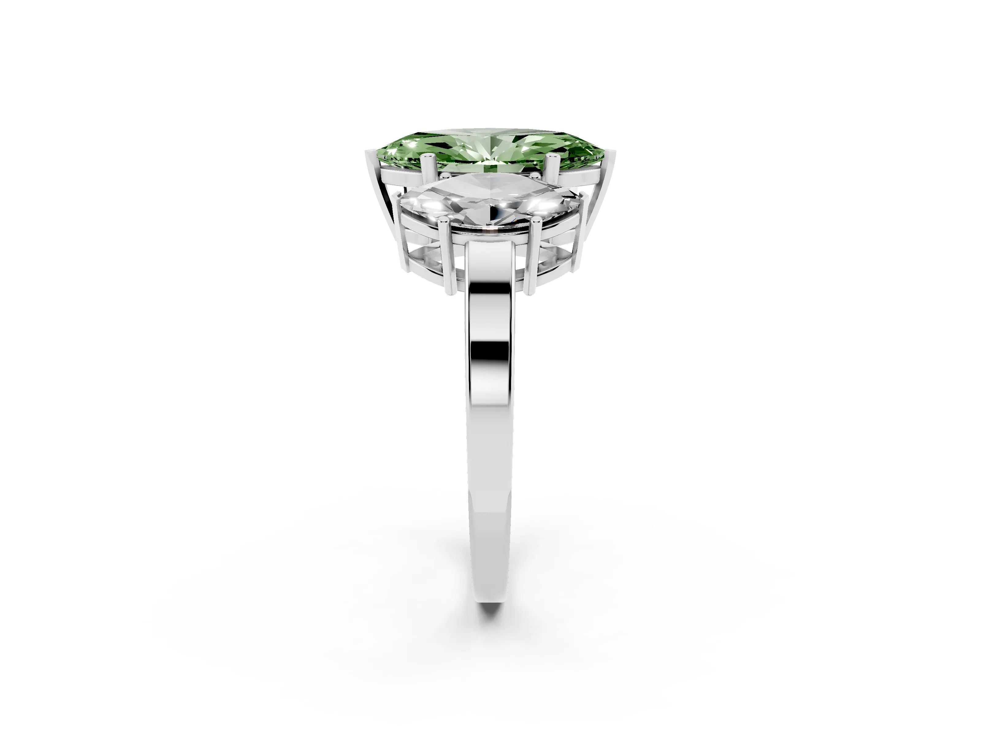 Fancy Green Marquise Cut Diamond Three-Stone Engagement Ring Set in Platinum with Flat Band