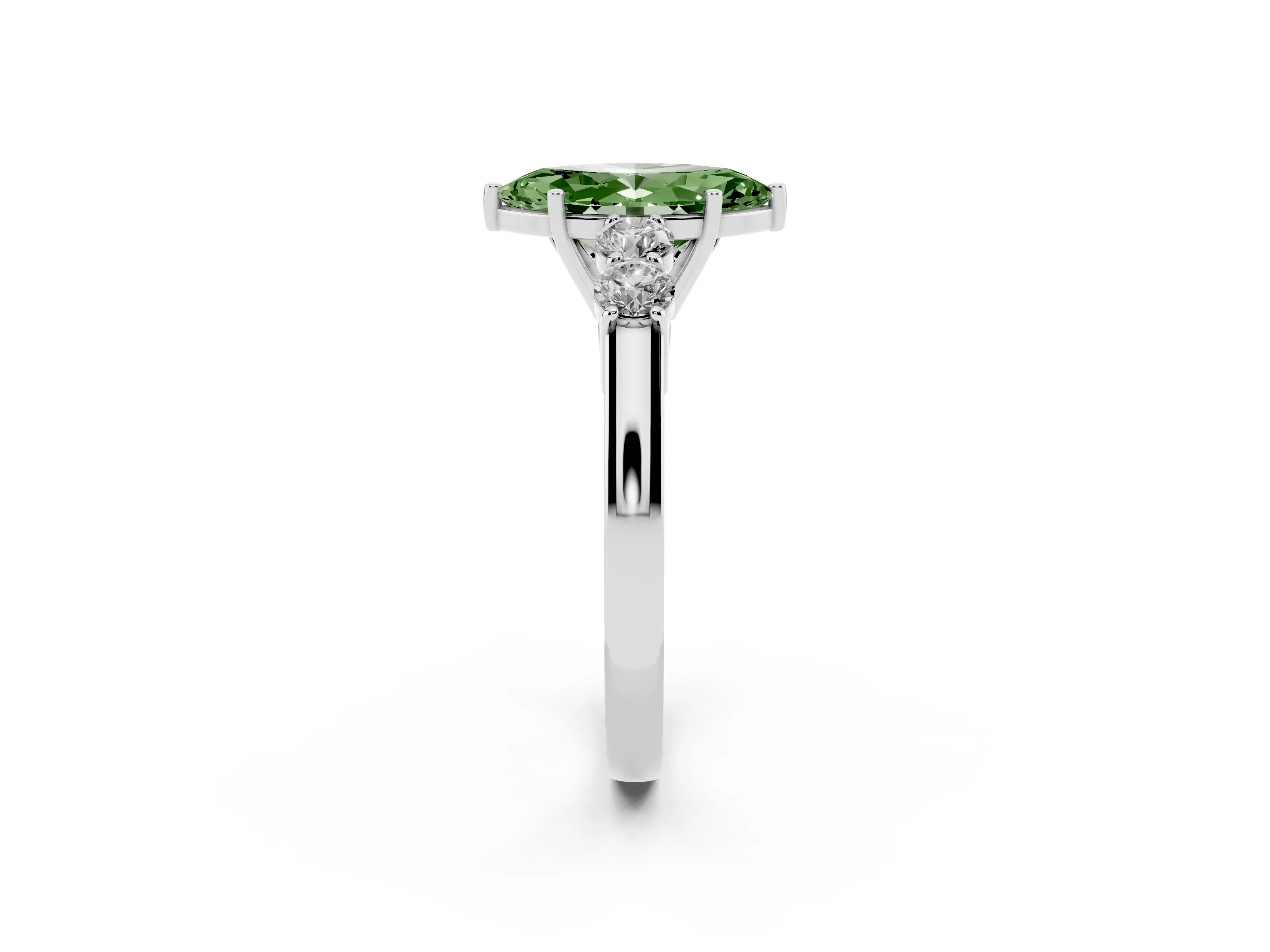 Fancy Green Marquise Cut Diamond Five-Stone Prong Set Band Ring Set in White gold with Polished Band