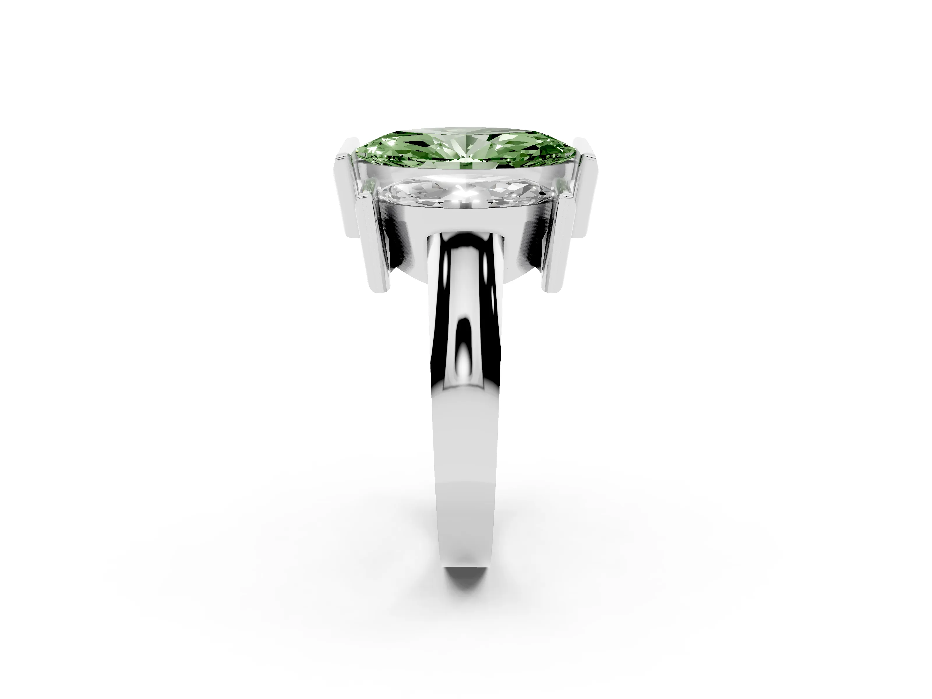 Fancy Green Marquise Cut Diamond Three-Stone Channel Set Ring Set in Silver with Smooth Polished Band