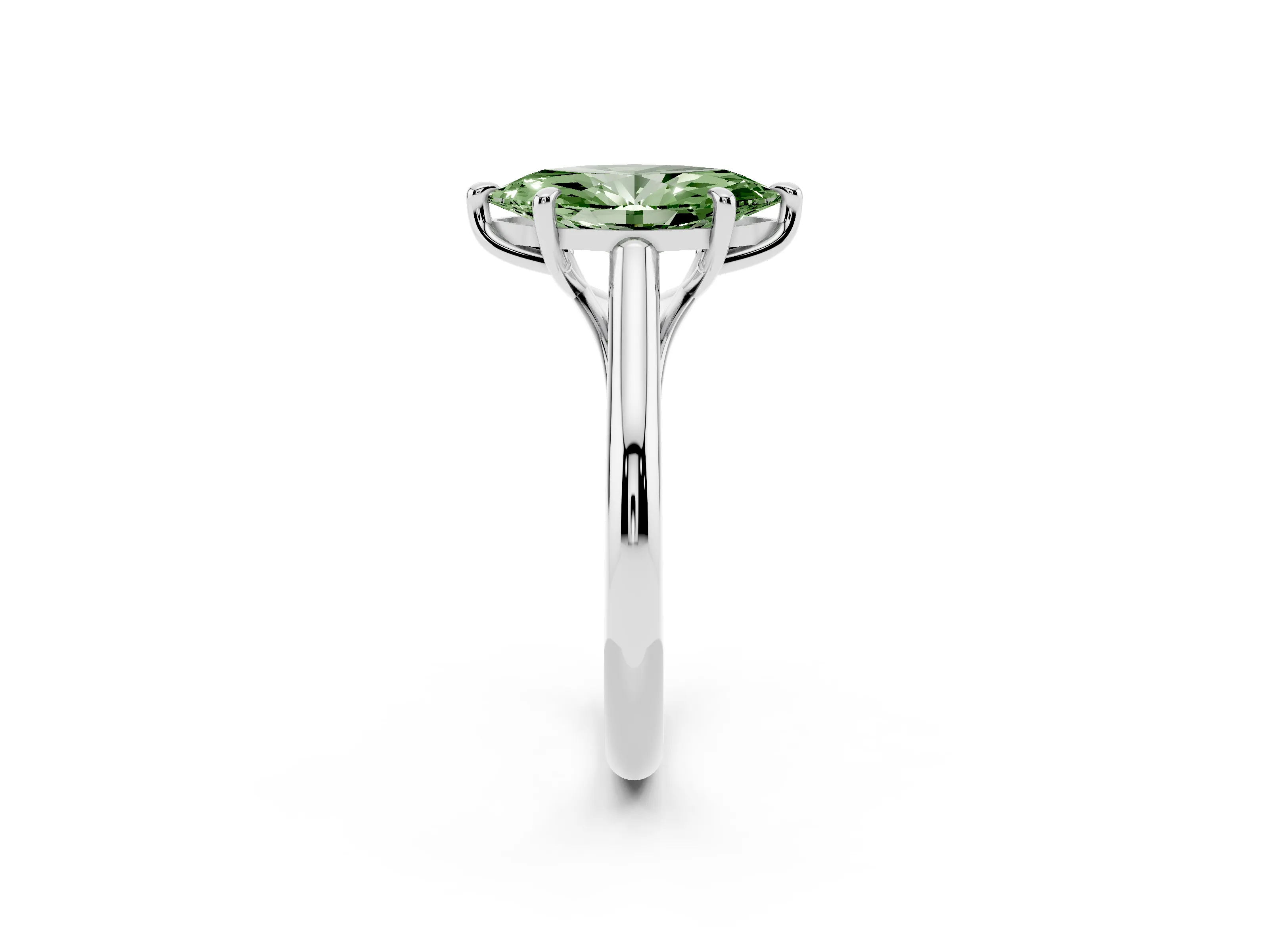 Fancy Green Marquise Cut Diamond Solitaire Engagement Ring Set in Platinum with Prong Setting and Plain Classic Band