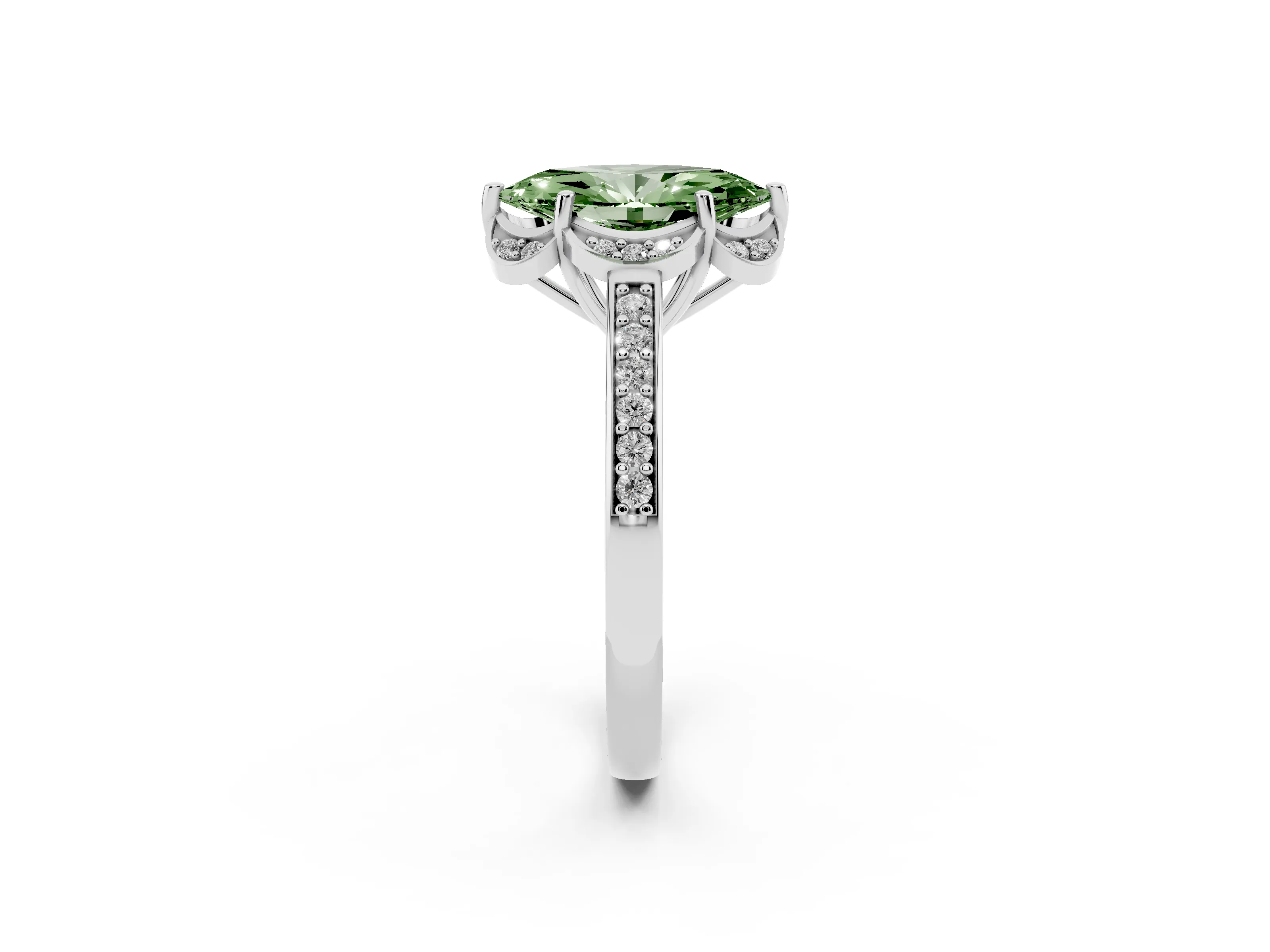 Fancy Green Marquise Cut Diamond Halo Ring Set in Silver with Channel Set Band and Prong Setting