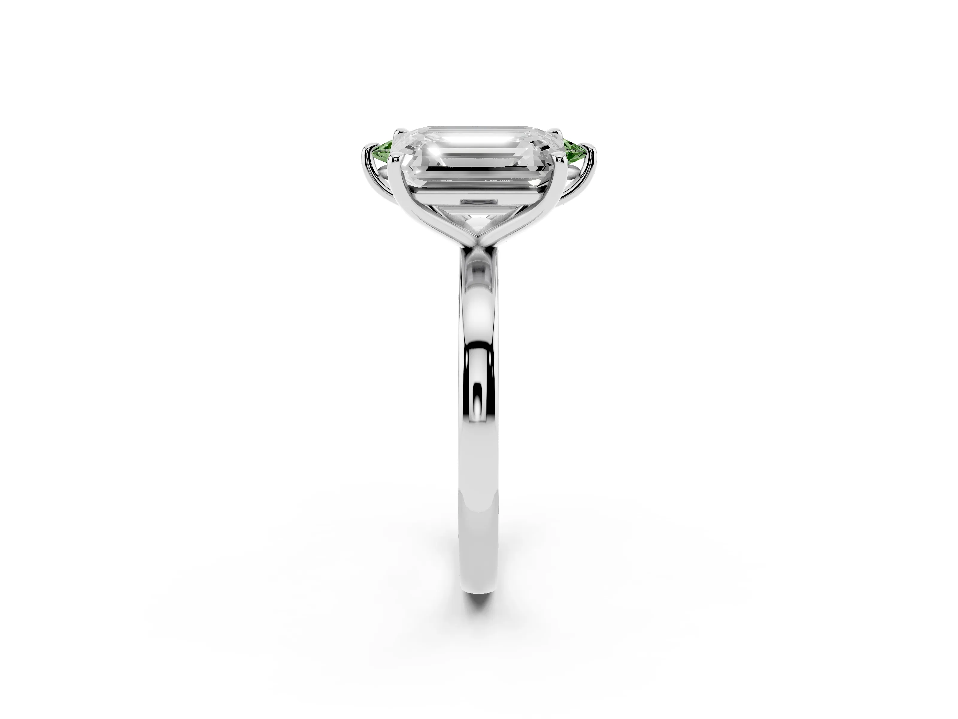 Fancy Green Marquise Cut and Emerald Cut Toi Moi Ring Set in Platinum with Prong Setting