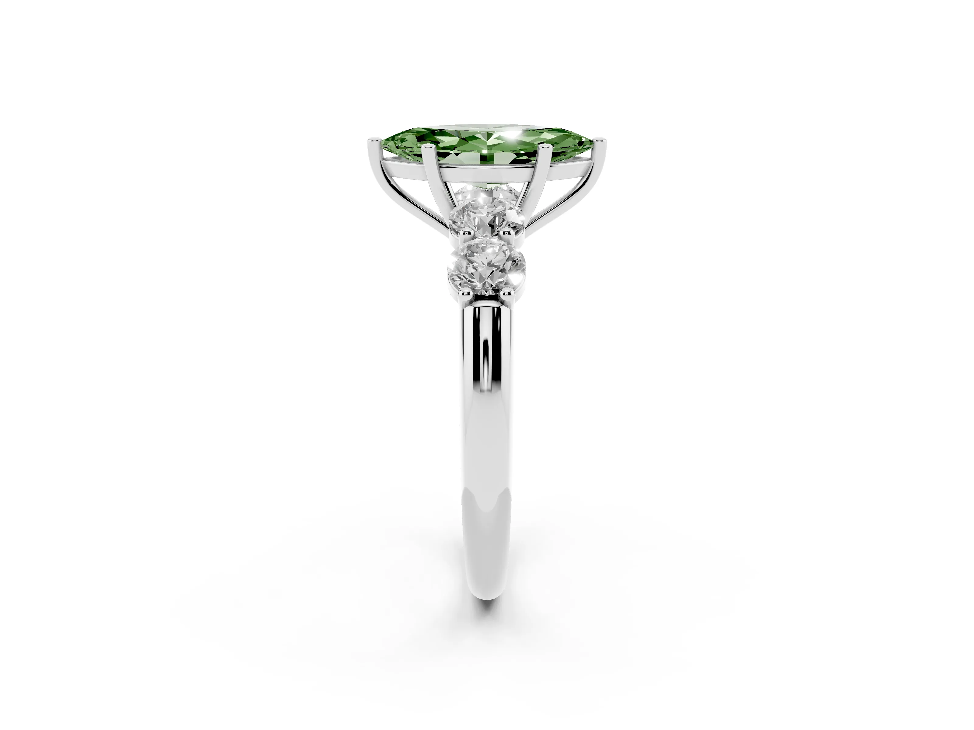Fancy Green Marquise Cut Diamond Five-Stone Prong Set Ring Set in White gold with Classic Band