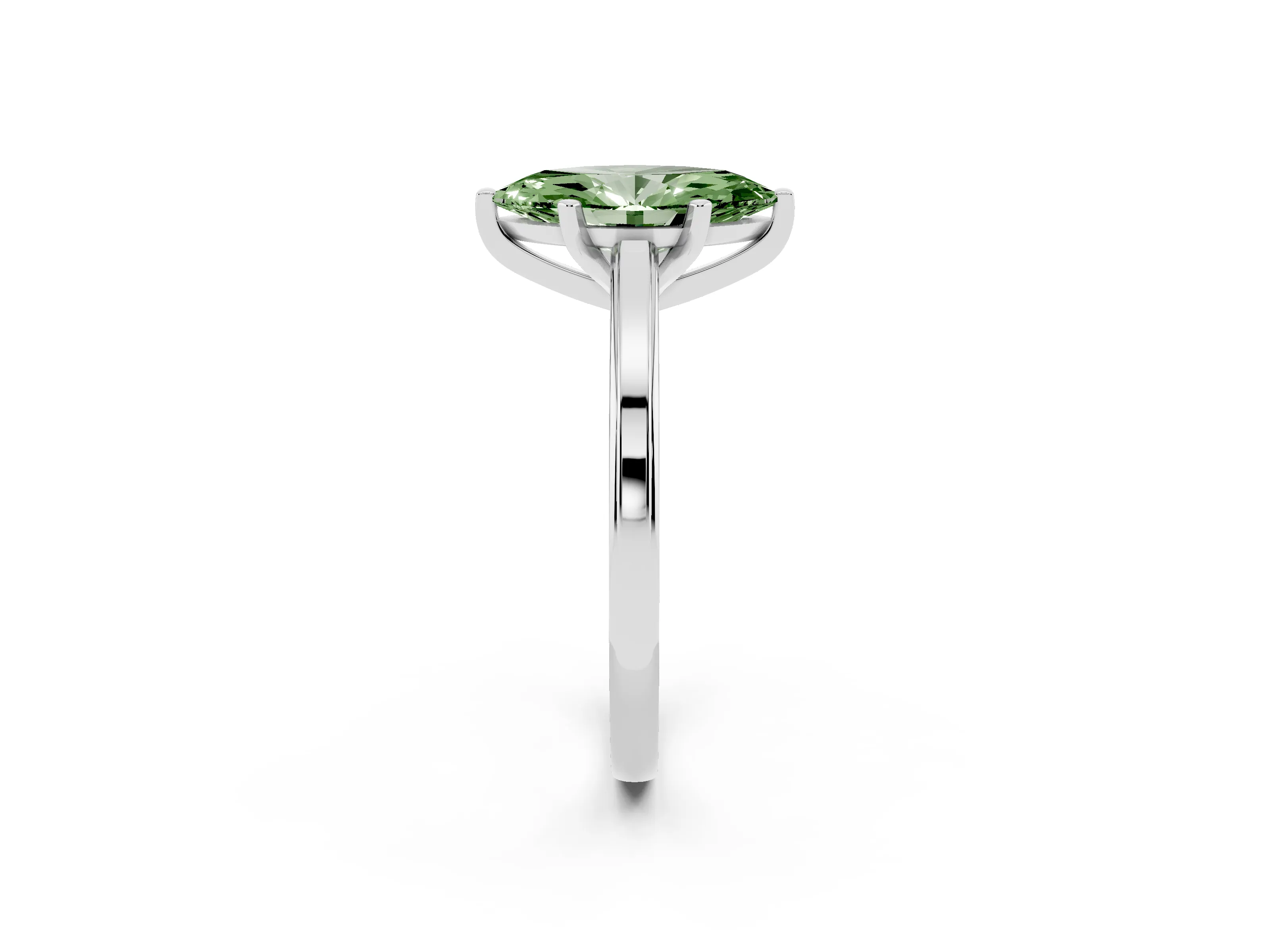 Fancy Green Marquise Cut Diamond Solitaire Ring Set in Platinum with Prong Setting and Classic Band