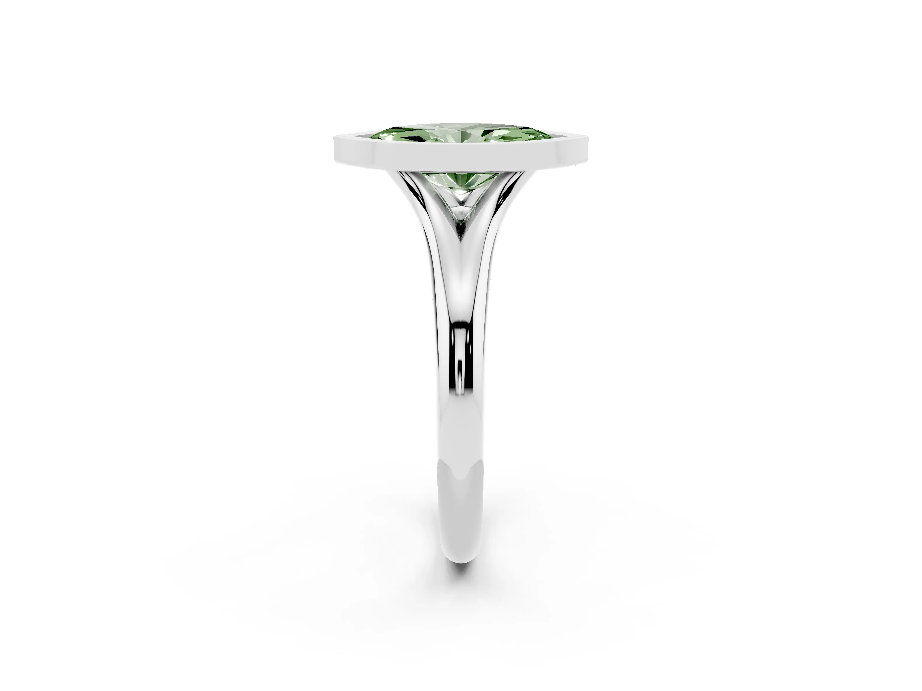 Fancy Green Bezel Set Marquise Cut Diamond Solitaire Ring Set in Platinum with Smooth Band