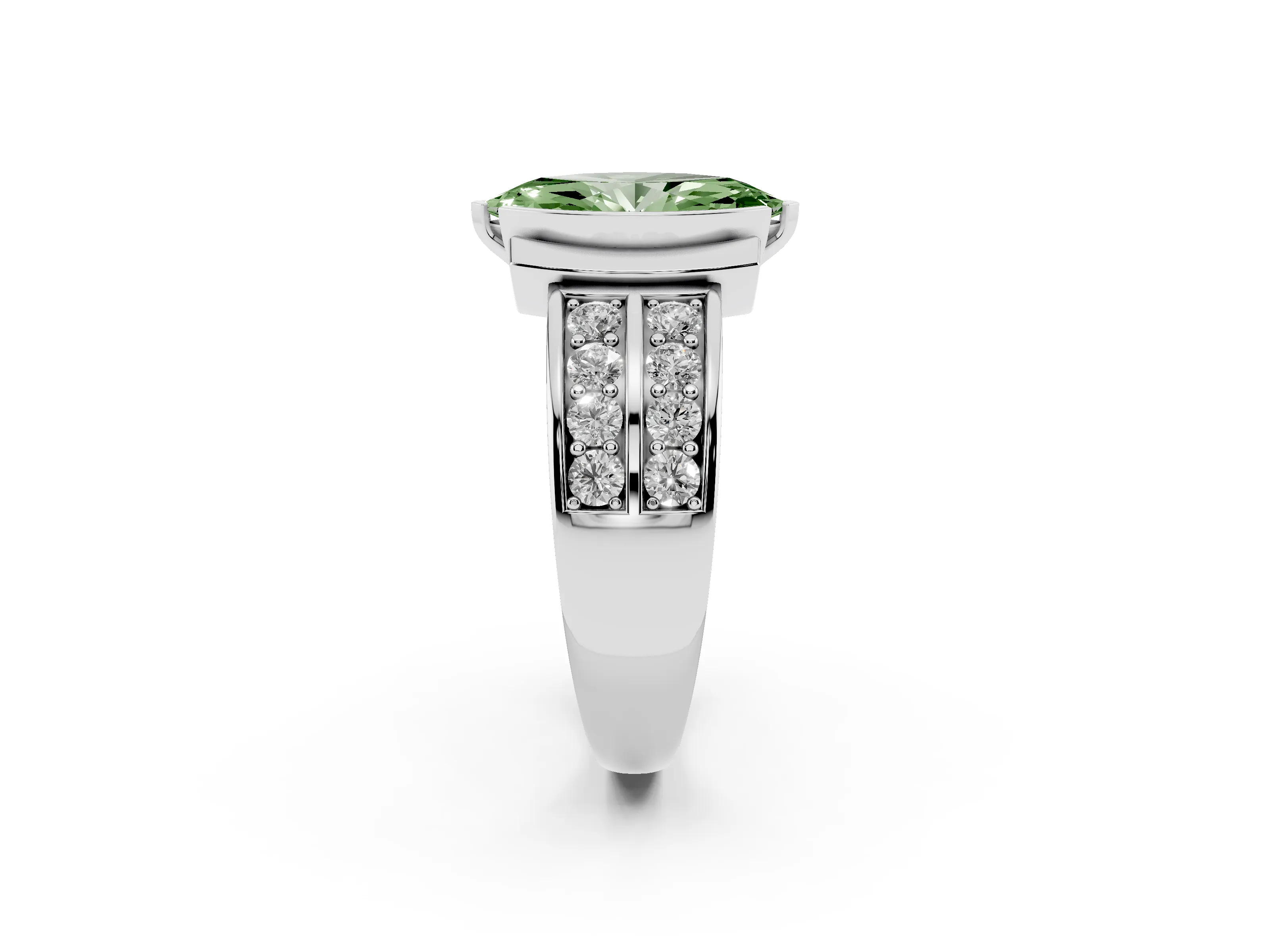 Fancy Green Marquise Cut Diamond Wide Channel Set Band Ring Set in Silver with Bezel Setting