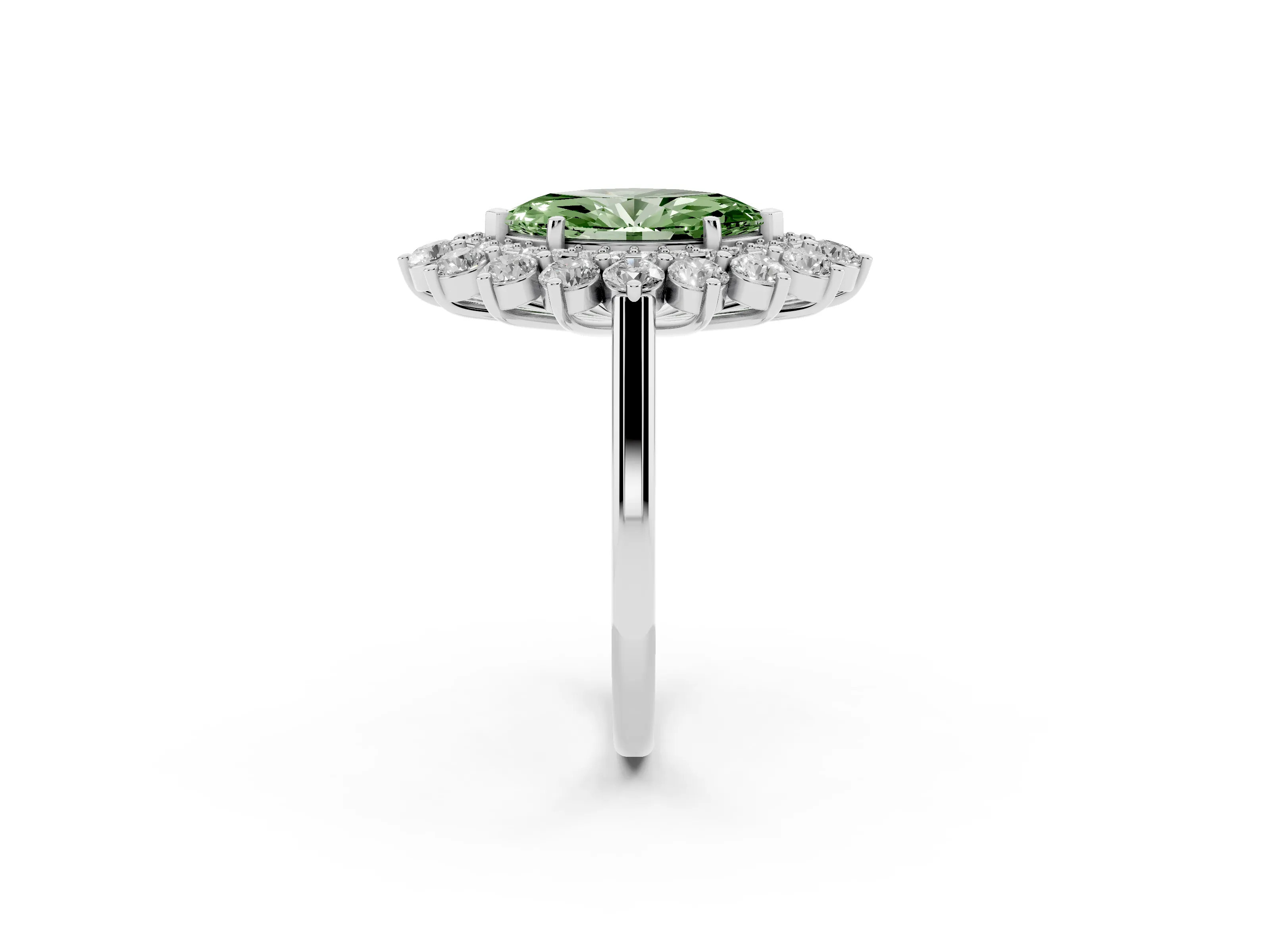 Fancy Green Marquise Cut Diamond Floral Double Halo Ring Set in Silver with Round Petals