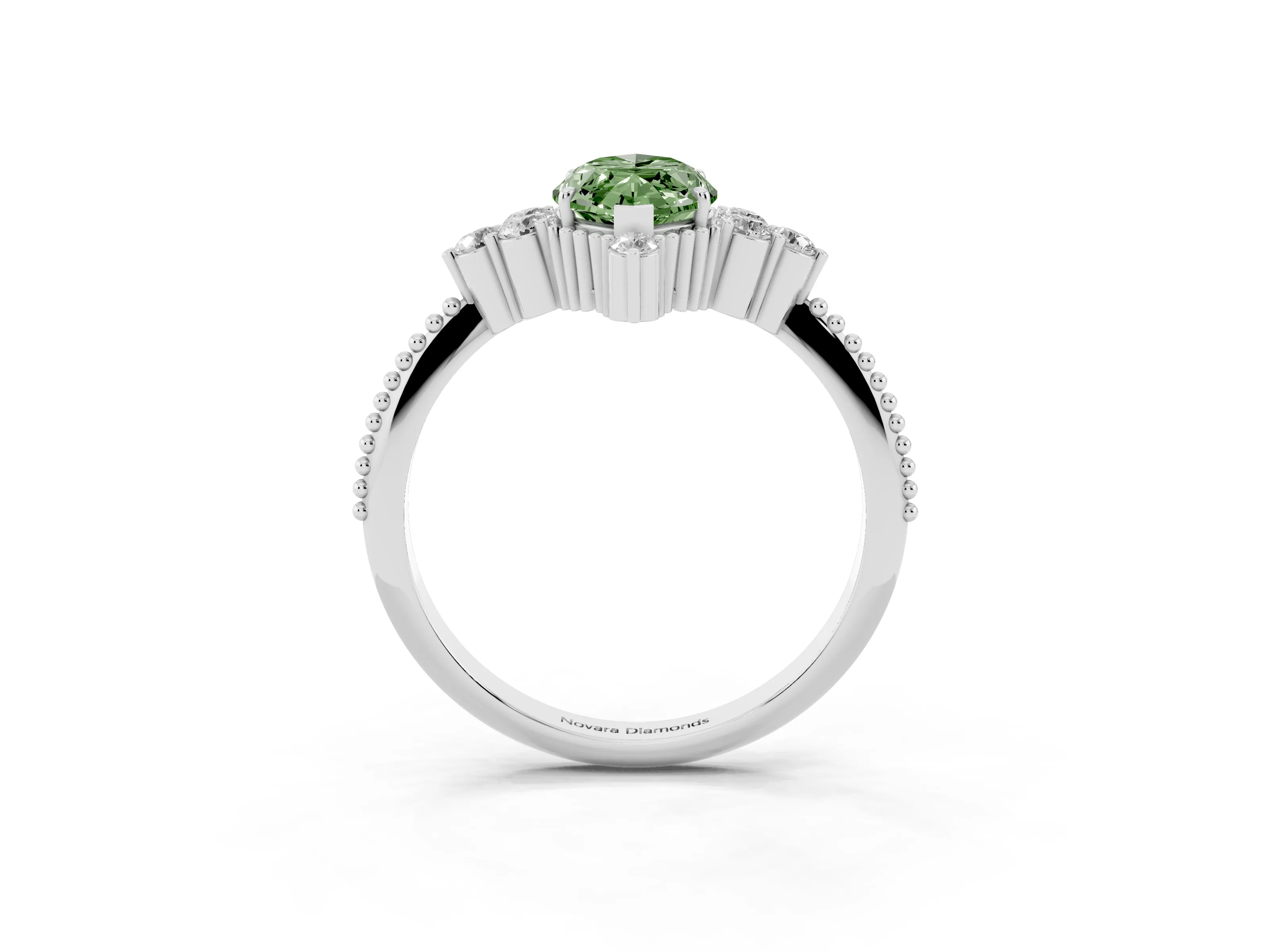 Fancy Green Marquise Cut Diamond Cluster Ring Set in Silver with Beaded Band