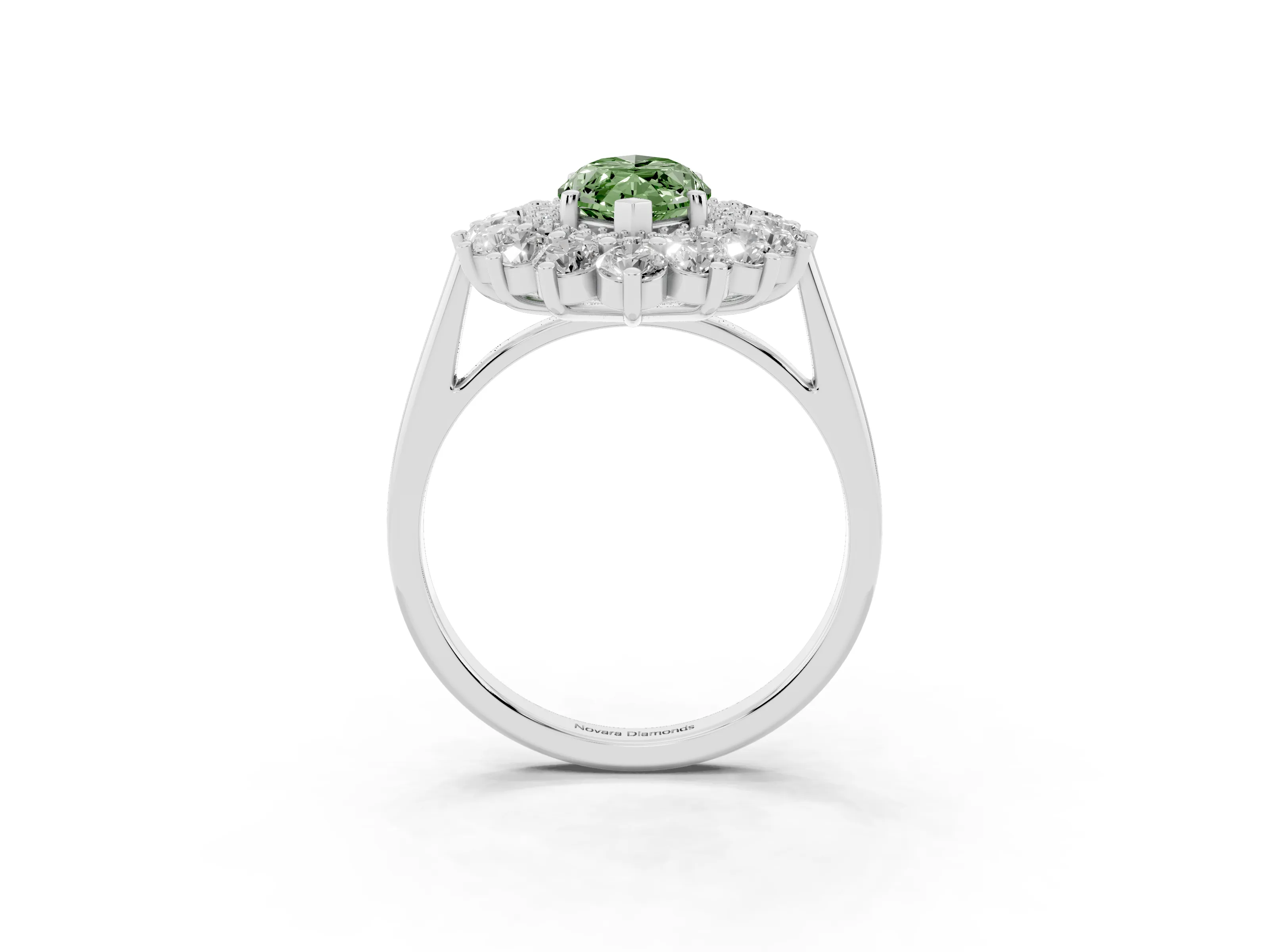 Fancy Green Marquise Cut Diamond Floral Double Halo Ring Set in Silver with Round Petals