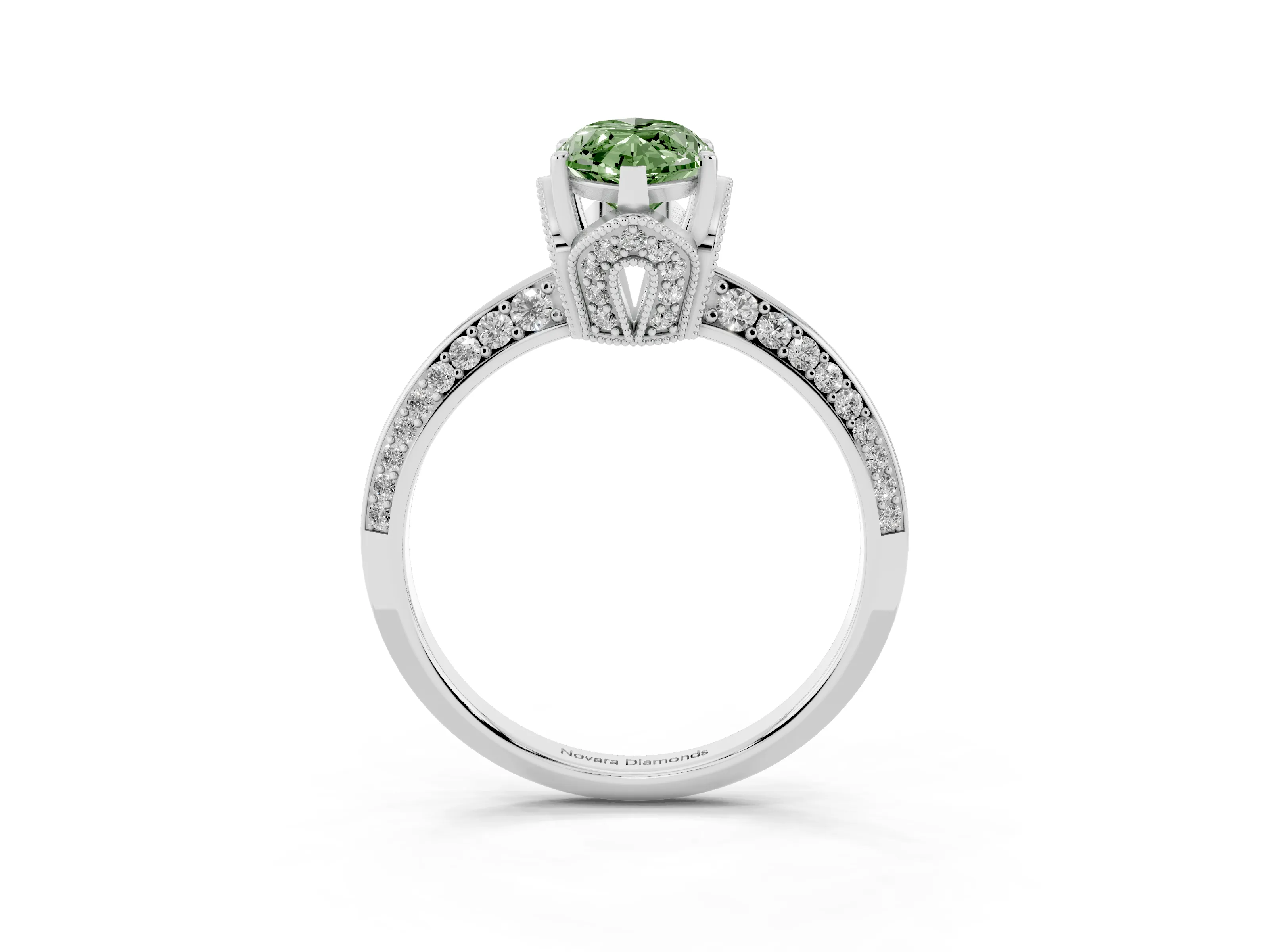 Fancy Green Marquise Cut Diamond Solitaire Engagement Ring Set in Silver with Pavé Split Shank and Prong Setting