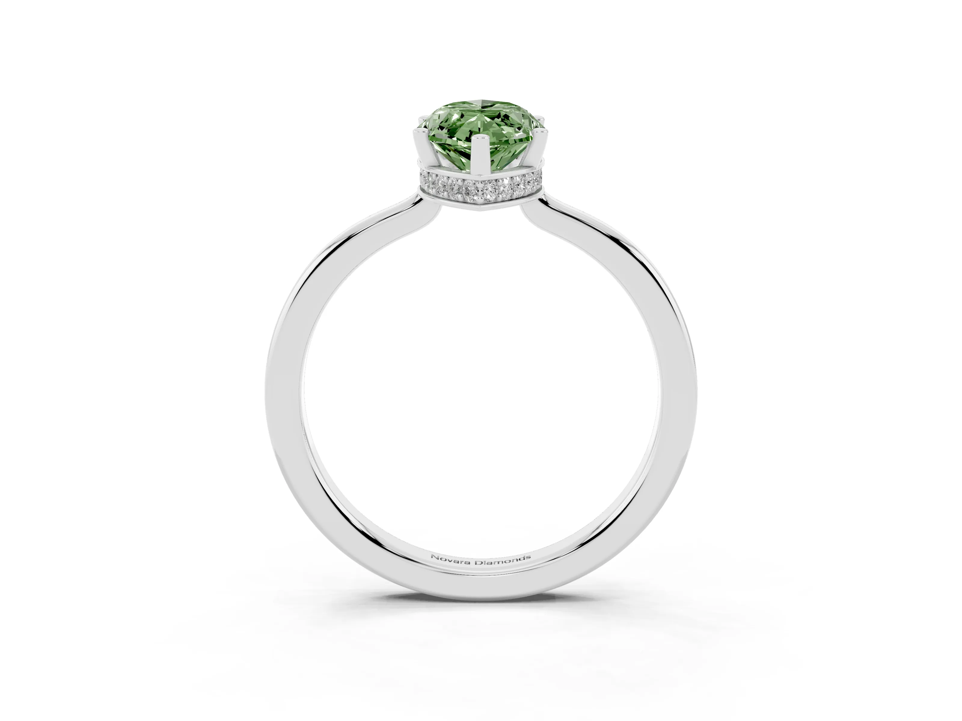 Fancy Green Marquise Cut Diamond Solitaire Engagement Ring Set in White gold with Prong Setting on a Plain Band