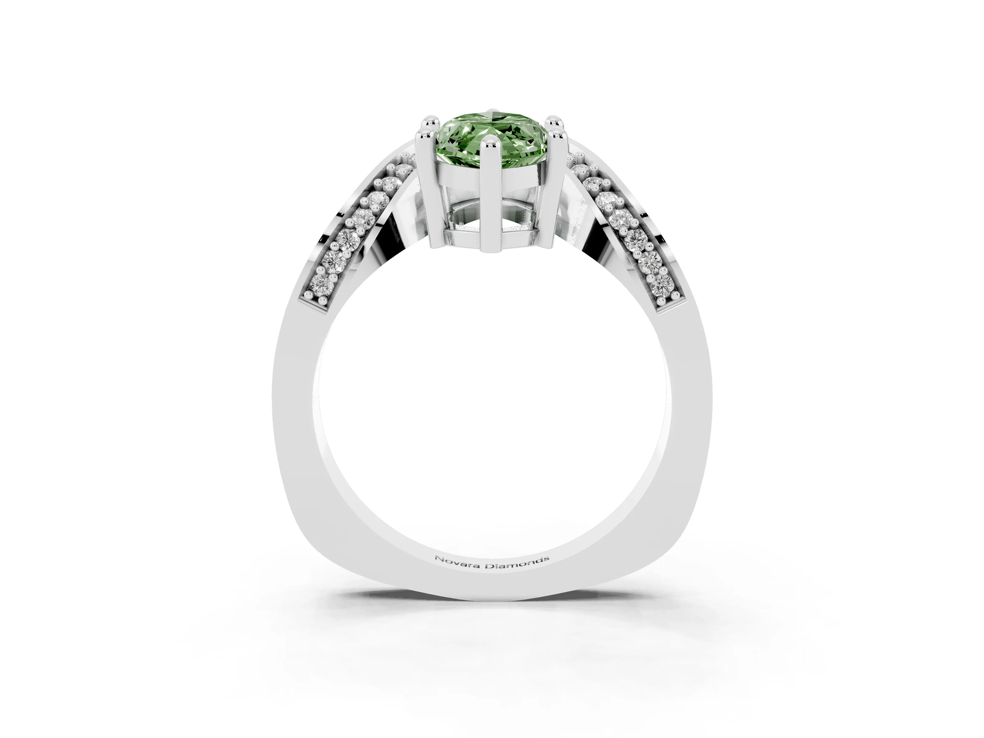Fancy Green Marquise Cut Diamond Solitaire Engagement Ring Set in Silver with Pavé Shoulders