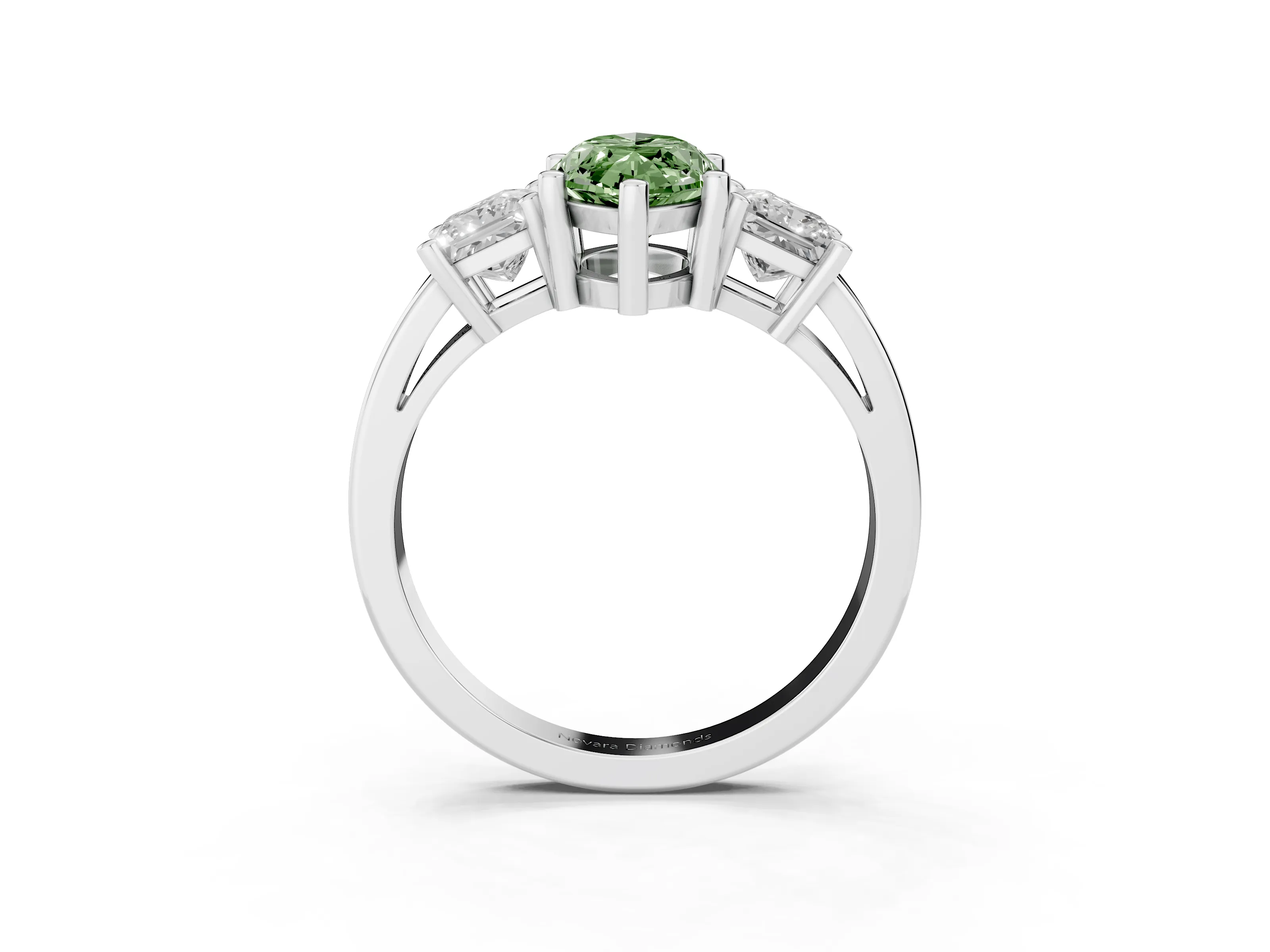Fancy Green Three-Stone Marquise Cut Diamond Solitaire Ring Set in Platinum with Prong Setting