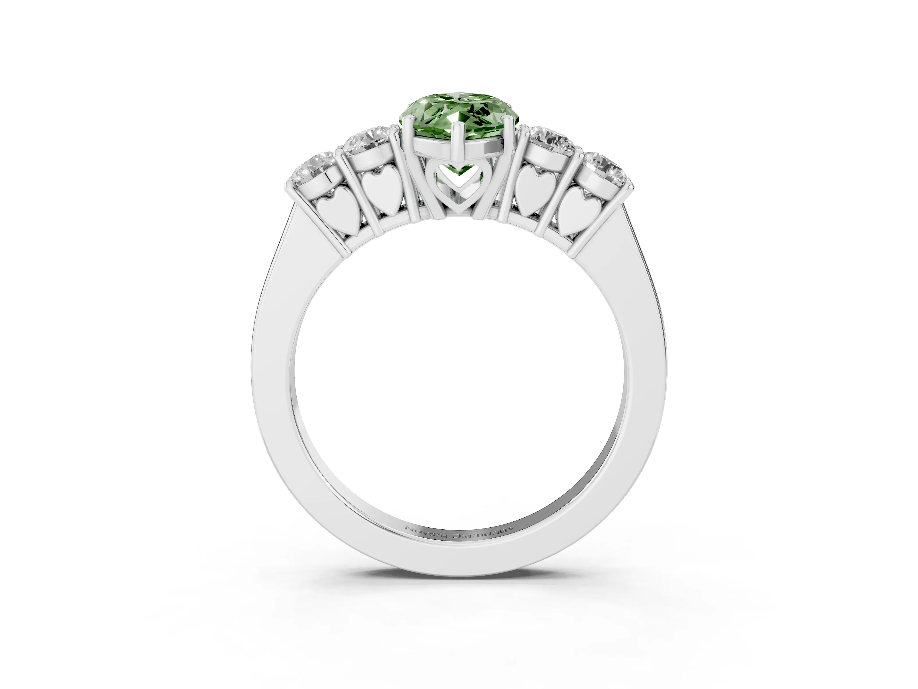 Fancy Green Marquise Cut Diamond Five-Stone Prong Set Band Ring Set in White gold with Polished Band