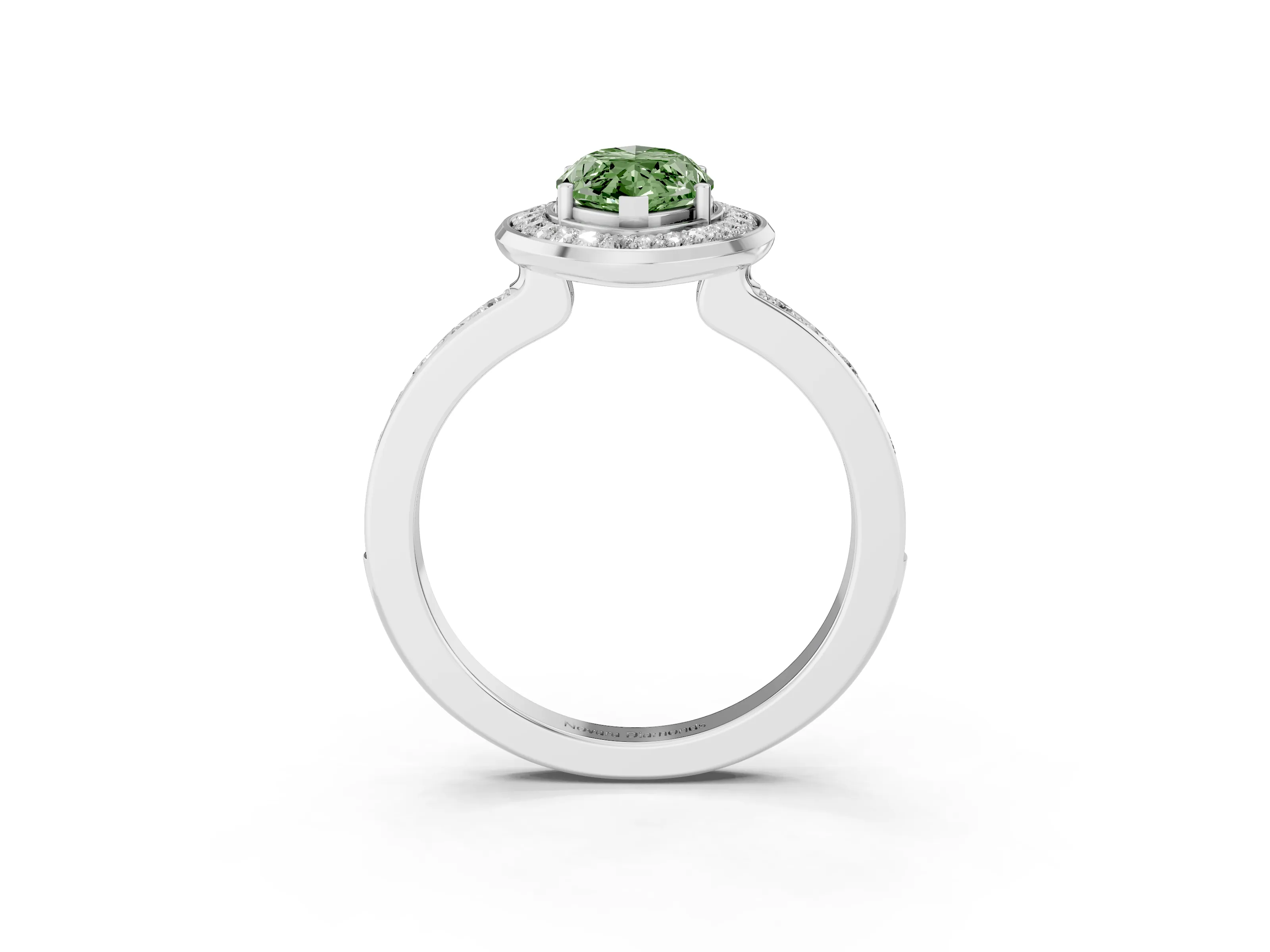 Fancy Green Marquise Cut Diamond Halo Ring Set in Silver with Bezel Frame and Pavé Band